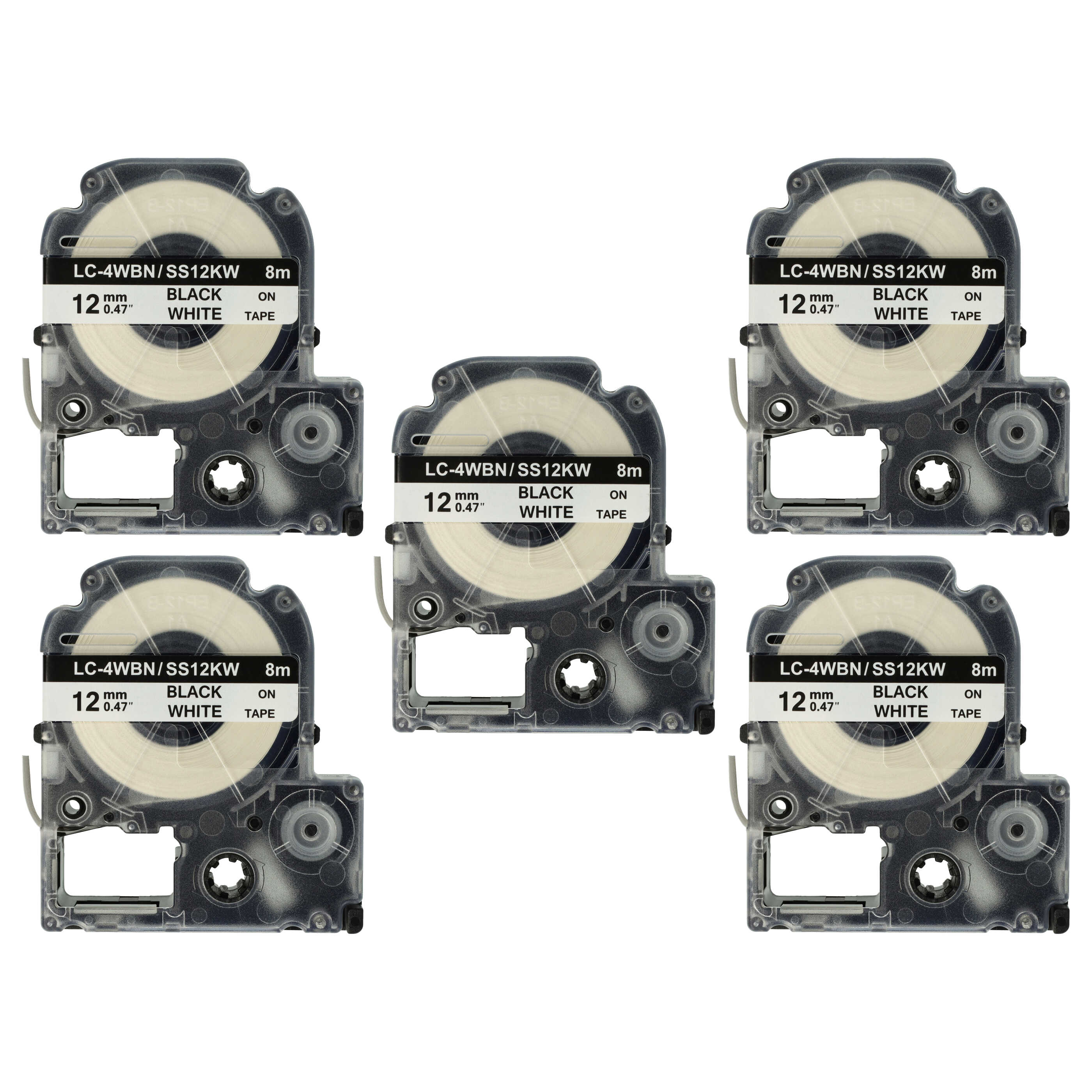 5x Cassetta nastro sostituisce Epson SS12KW, LC-4WBN per etichettatrice 12mm nero - bianco