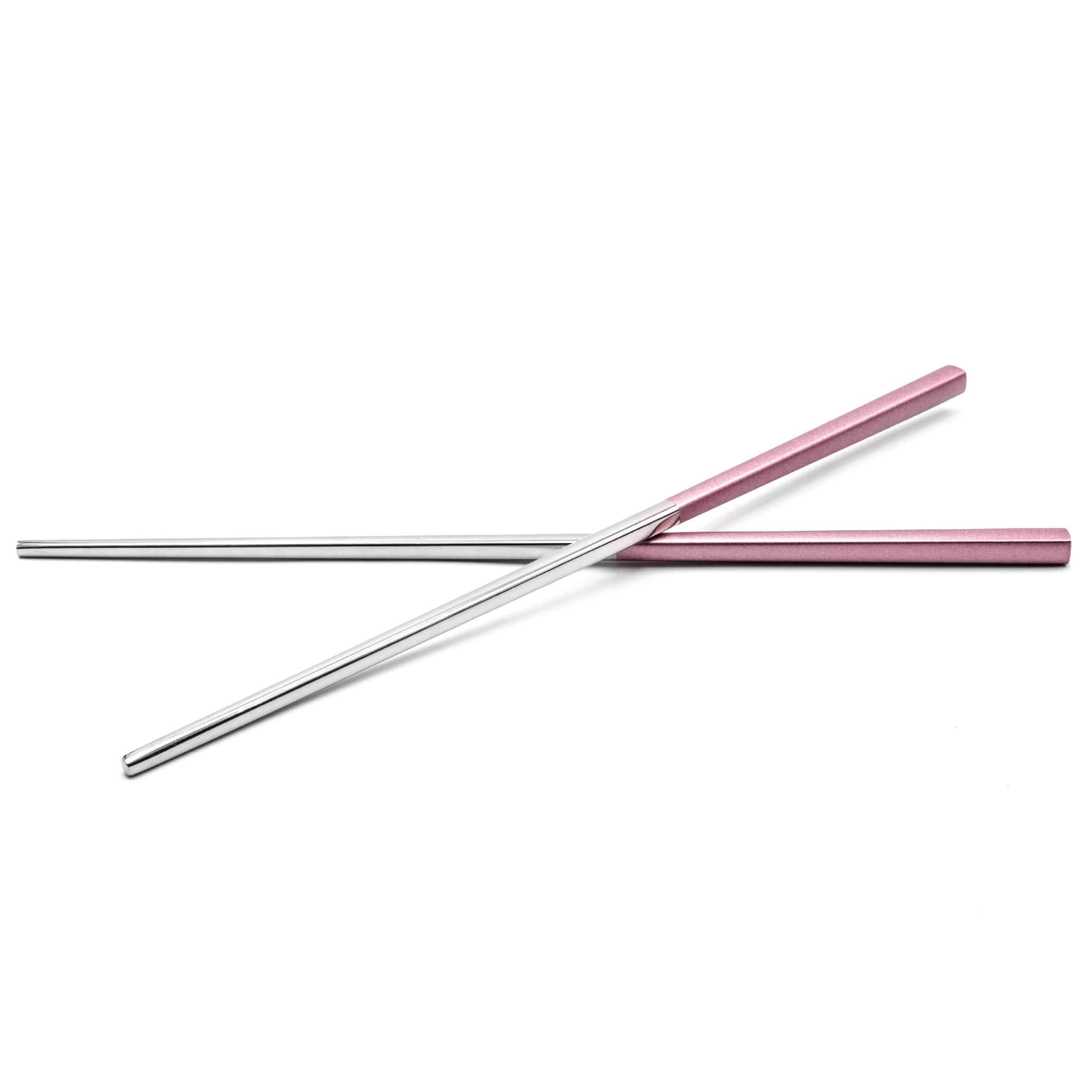 Chopstick Set (1 Pair) - Stainless Steel, pink, silver, 23 cm long, Reusable