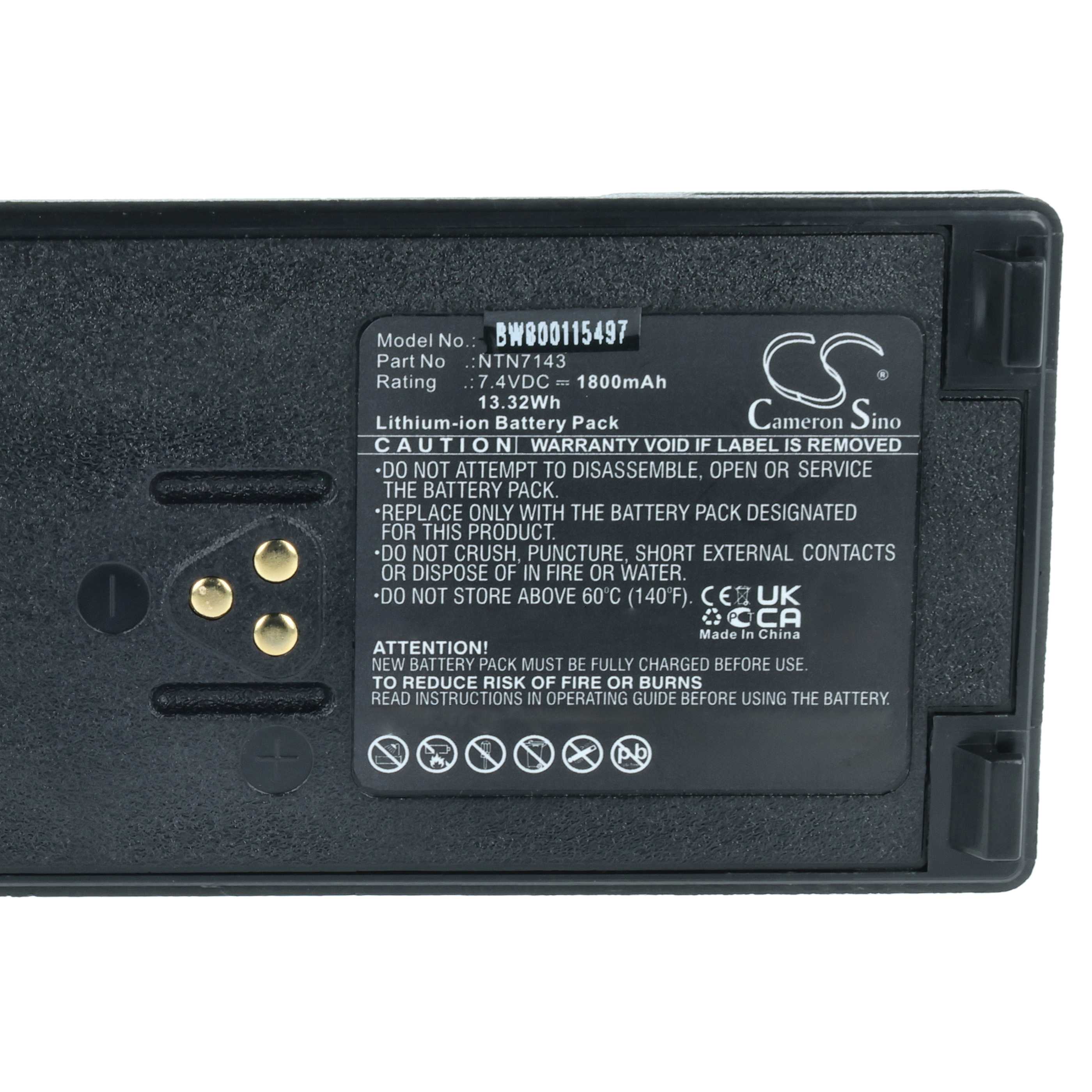Radio 5x Battery replaces Motorola NTN7143A, NTN7143, FuG11b, NTN7143B - 1800 mAh 7.4 V Li-Ion + Belt Clip