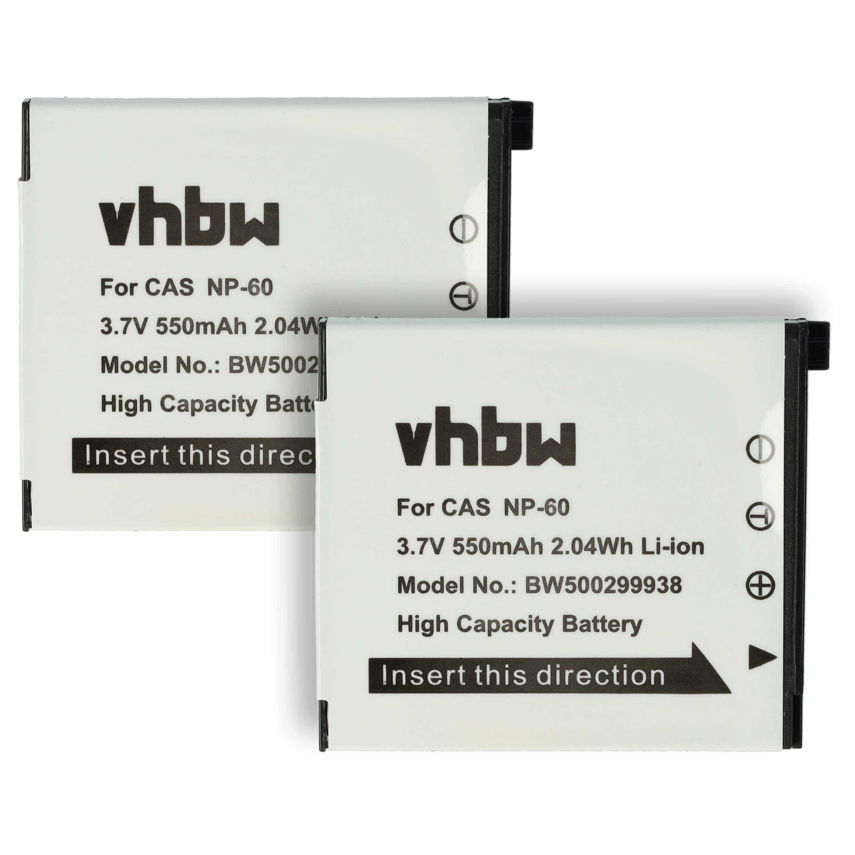 2x Battery replaces Casio NP-60 - 550mAh, 3.6V, Li-Ion