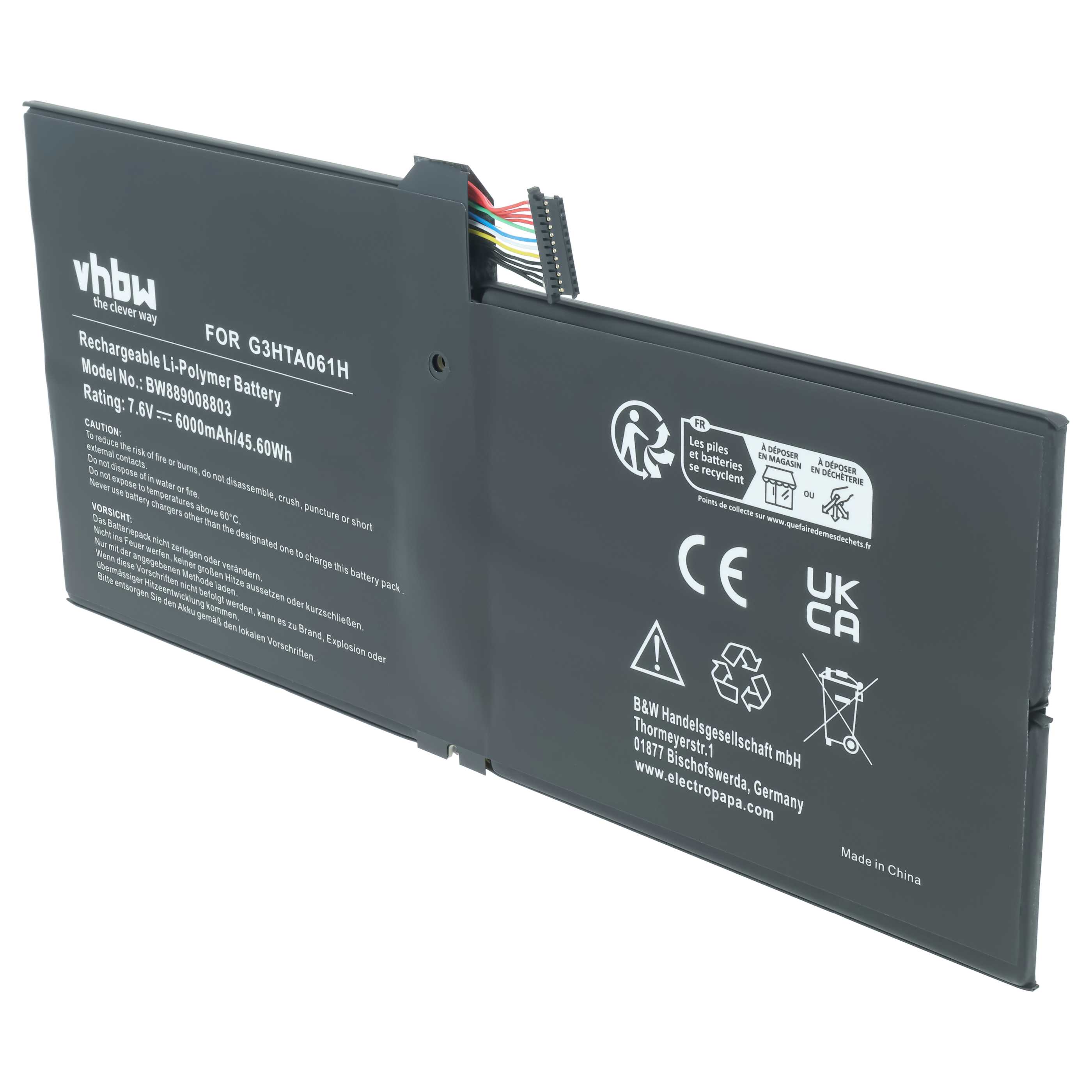 Batterie remplace Microsoft G3HTA061H pour ordinateur portable Microsoft- 6000mAh 7,6V Li-polymère