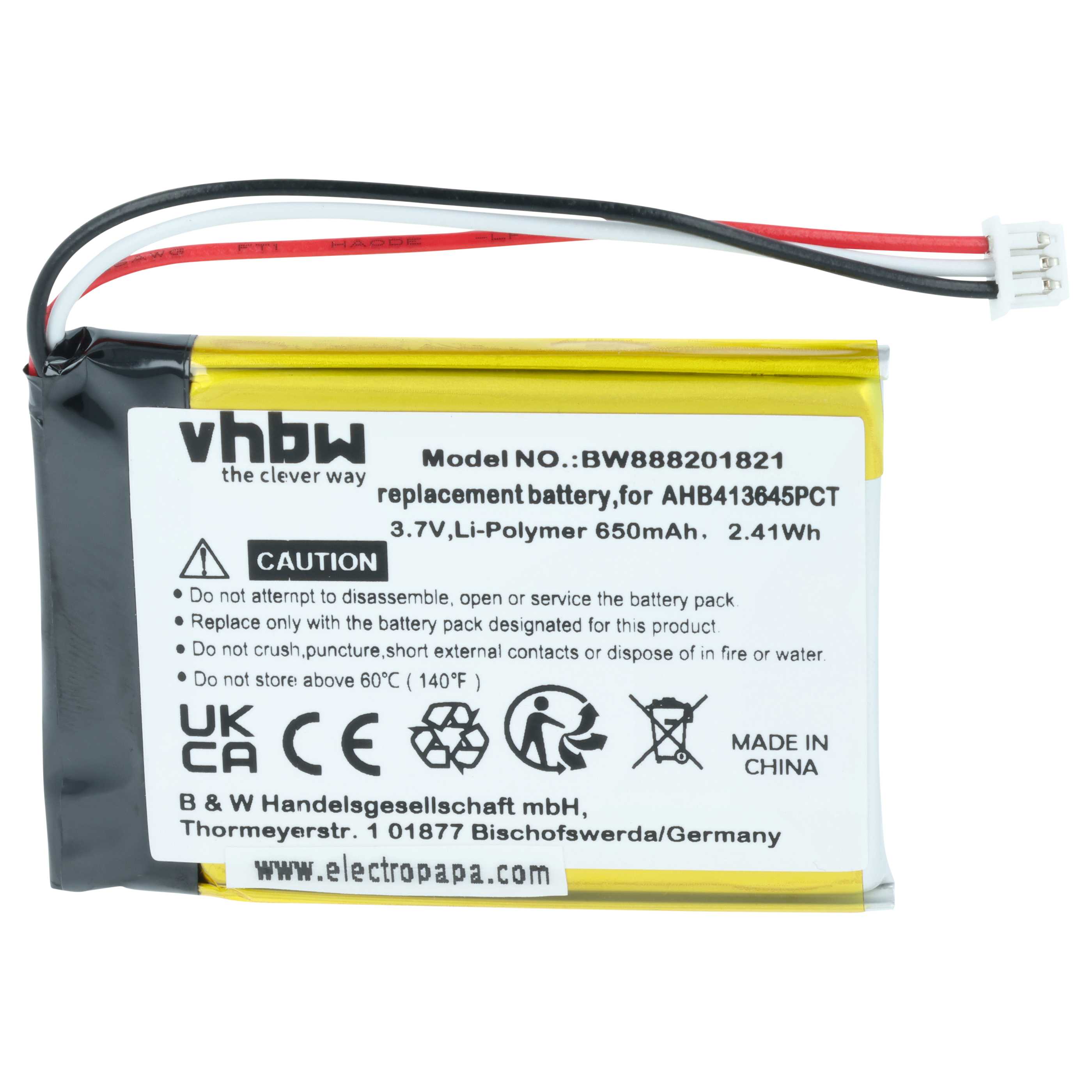 Akumulator do słuchawek bezprzewodowych zamiennik Sennheiser 507271-88, AHB413645PCT - 650 mAh 3,7 V LiPo