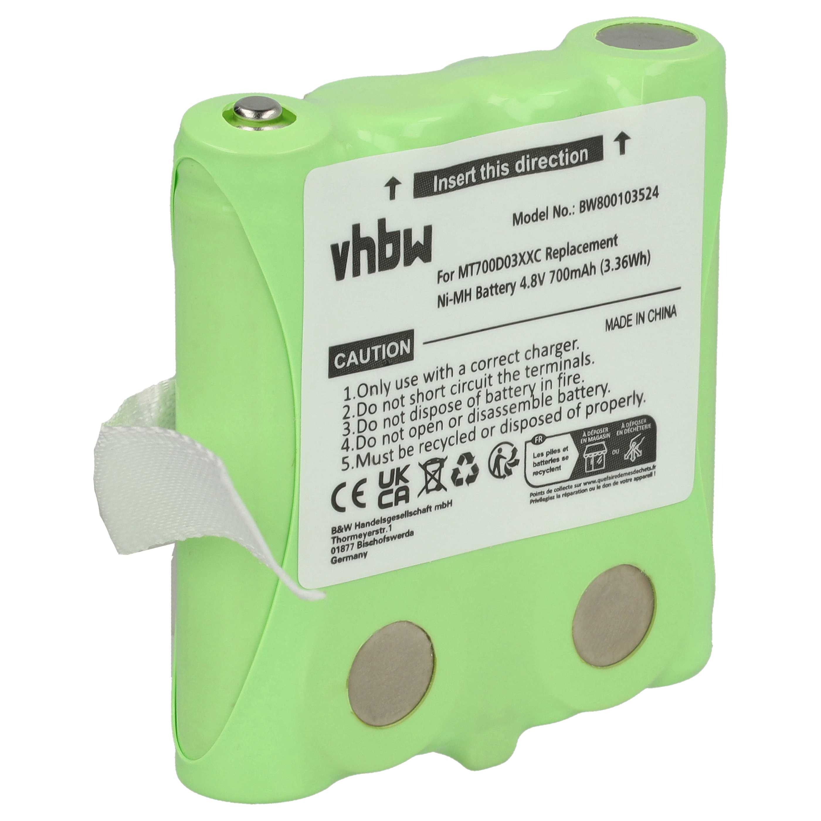 Batteria sostituisce LH060-3A44C4BT, MT700D03XXC per dispositivo radio Simvalley - 700mAh 4,8V NiMH