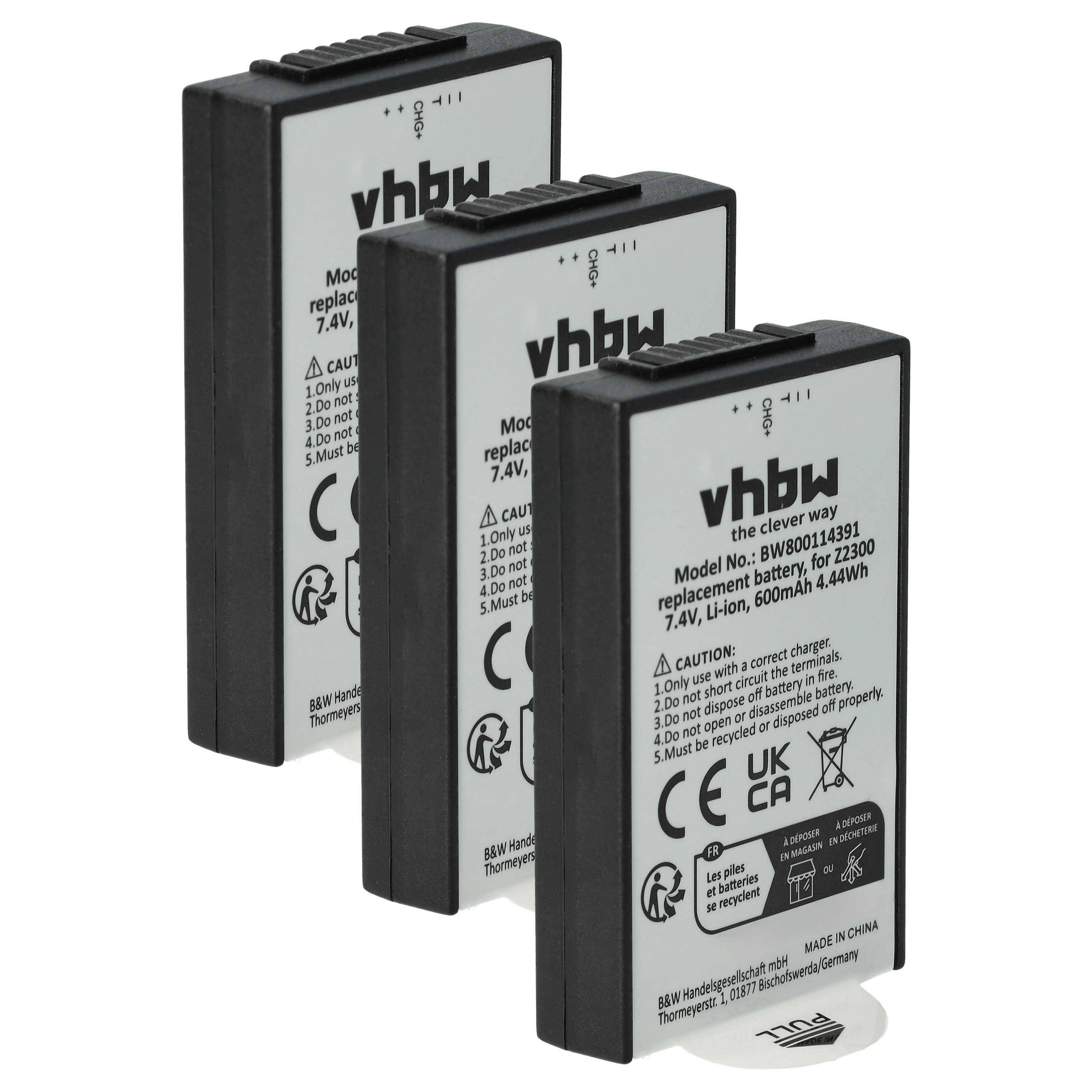 3x Battery suitable for Polaroid Z2300, Z230E - 600mAh, 7.4V, Li-Ion