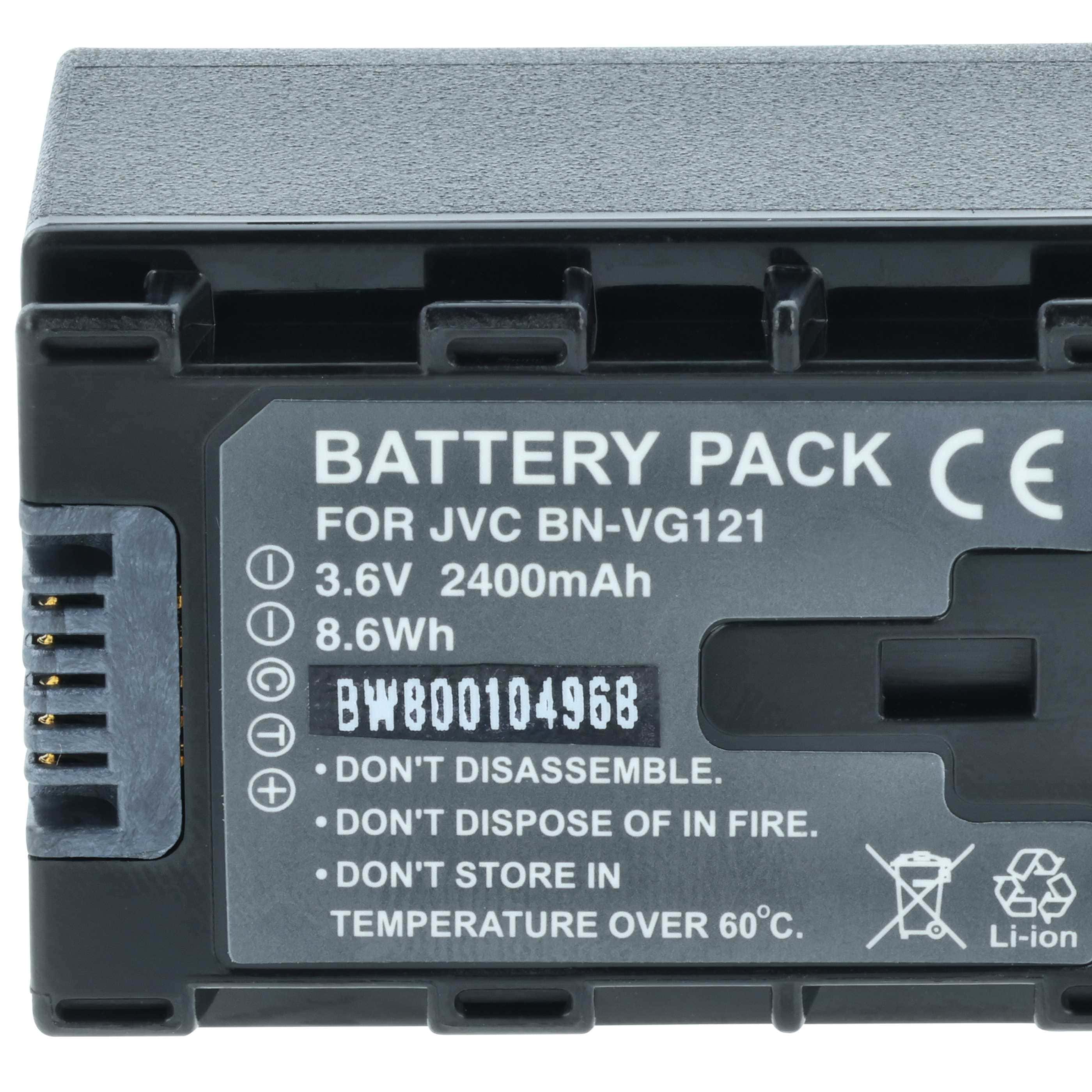 Videocamera Battery replaces JVC BN-VG121, BN-VG121AC, BN-VG121E, BN-VG121SU - 2400 mAh 3.6 V Li-Ion