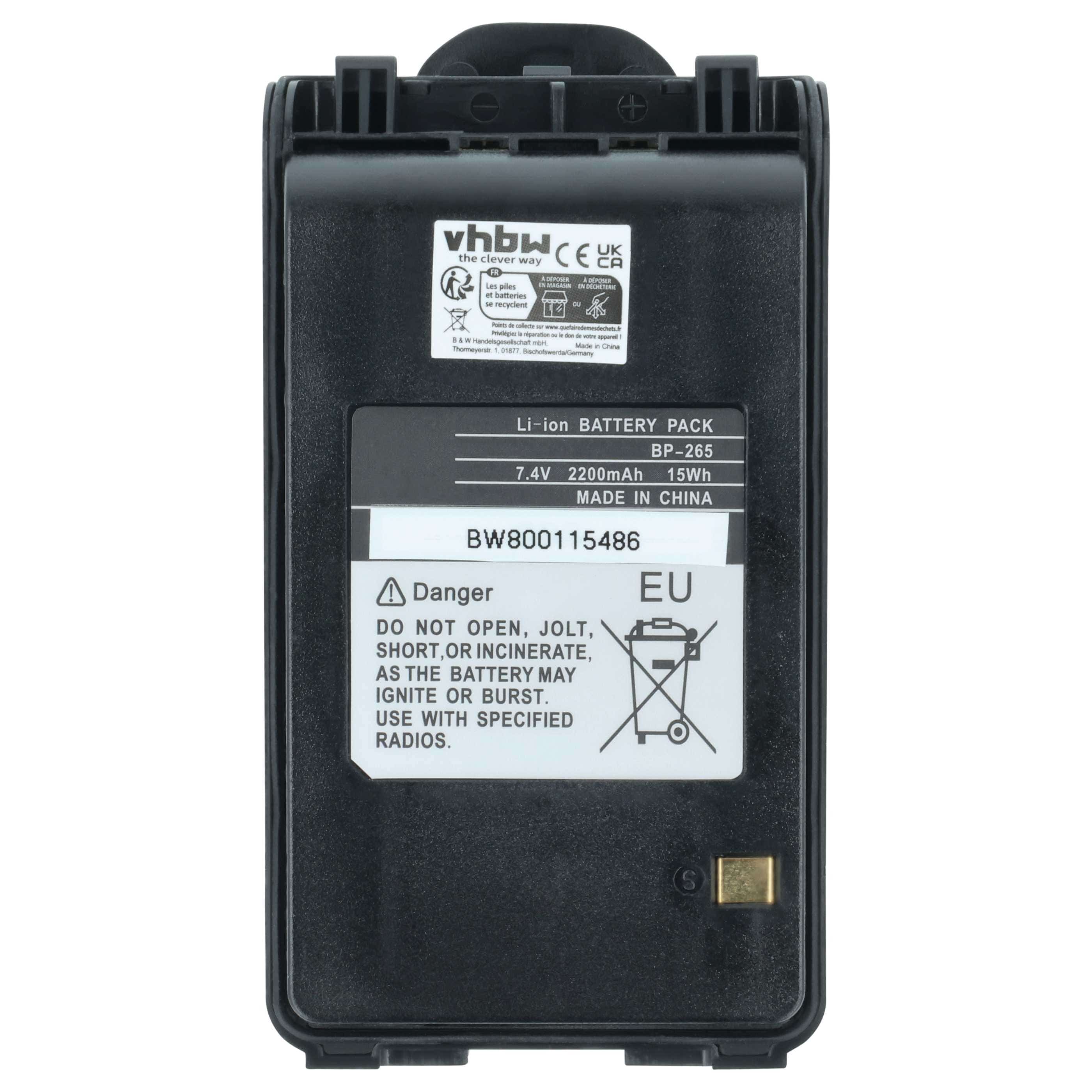 Radio 2x Battery replaces Icom BP-265LI, BP-265 - 2200 mAh 7.4 V Li-Ion + Belt Clip