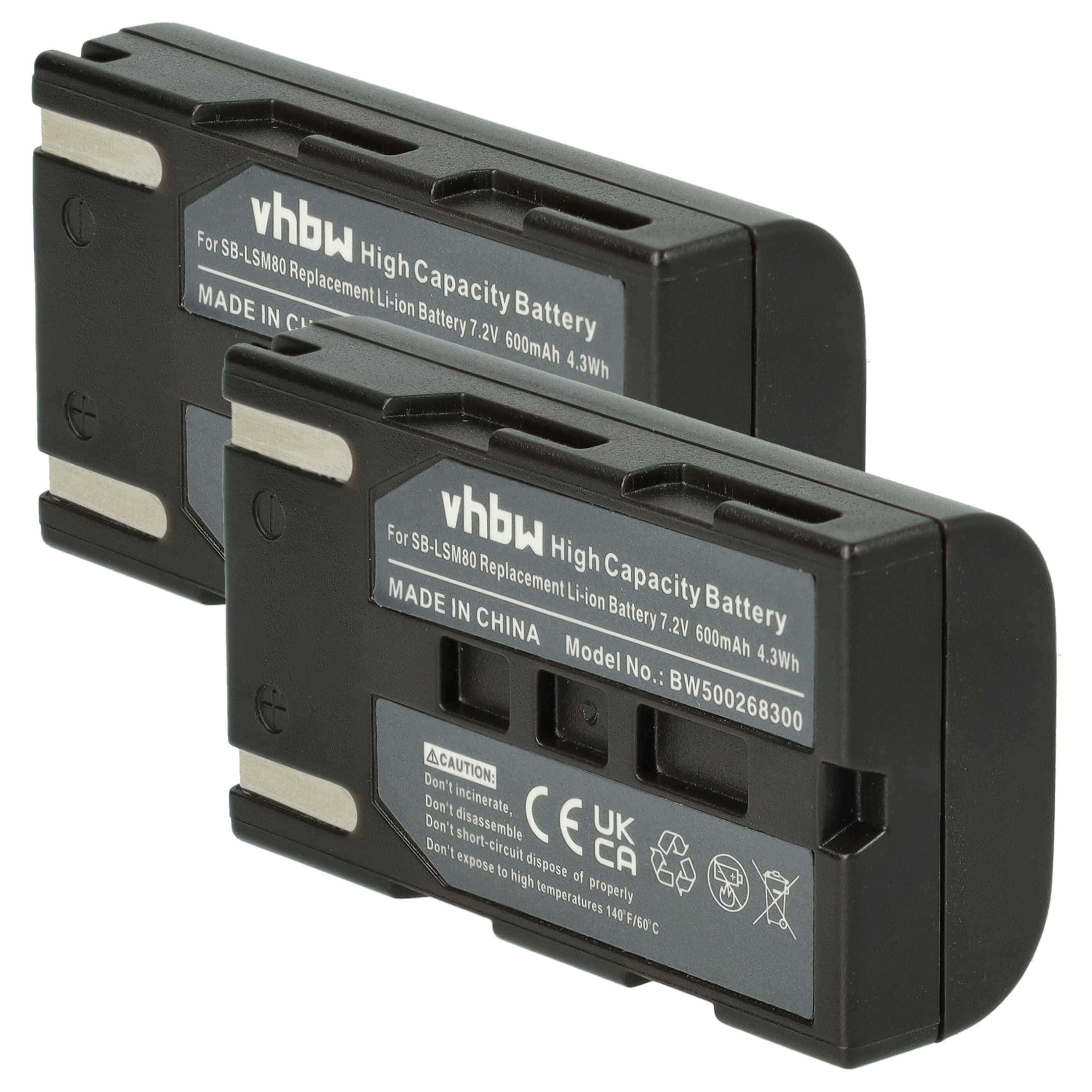 Videocamera 2x Battery replaces Samsung SB-LSM160, SB-LSM320, SB-LSM80 - 600 mAh 7.2 V Li-Ion