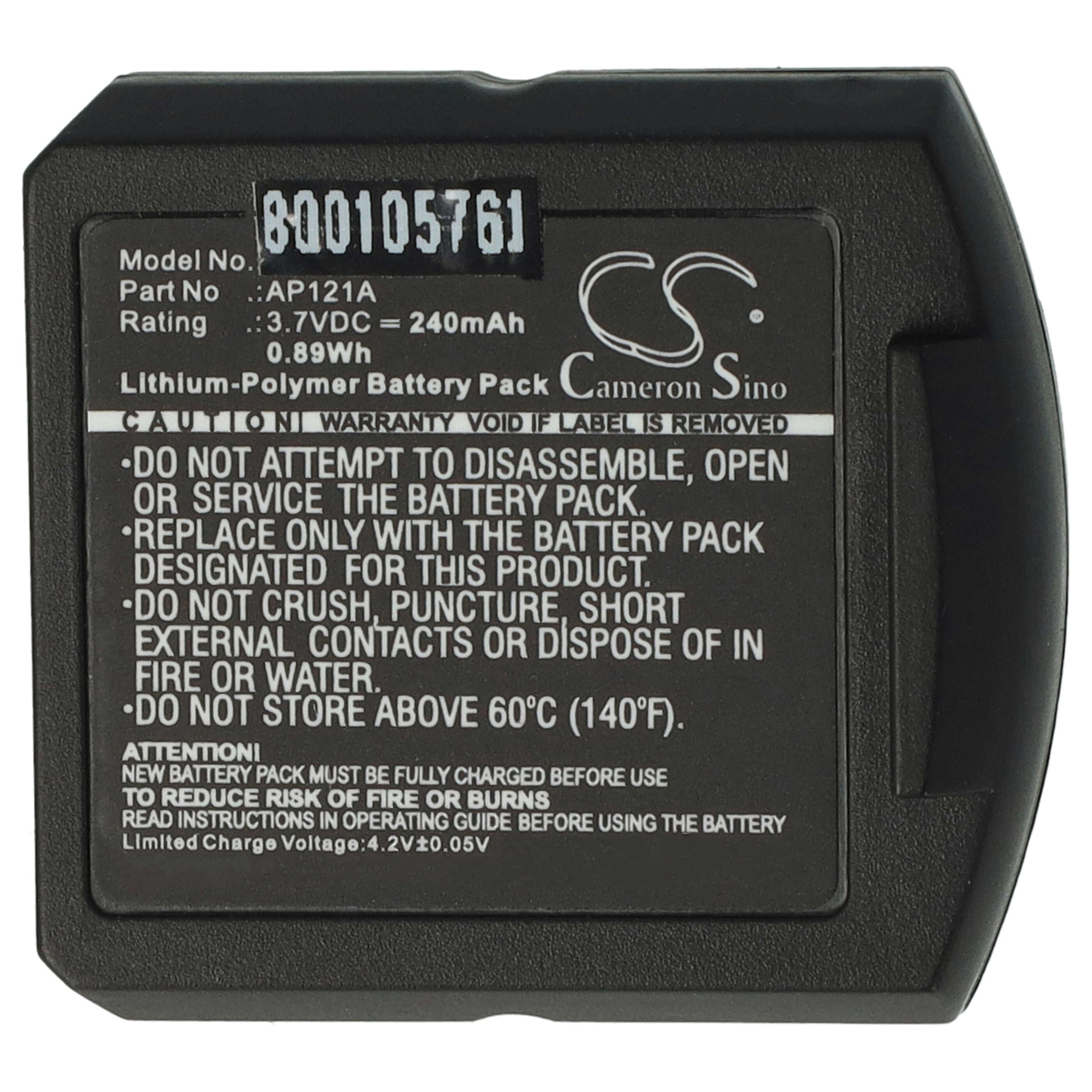Batterie remplace Sarabec AP121A pour casque audio - 240mAh 3,7V Li-polymère