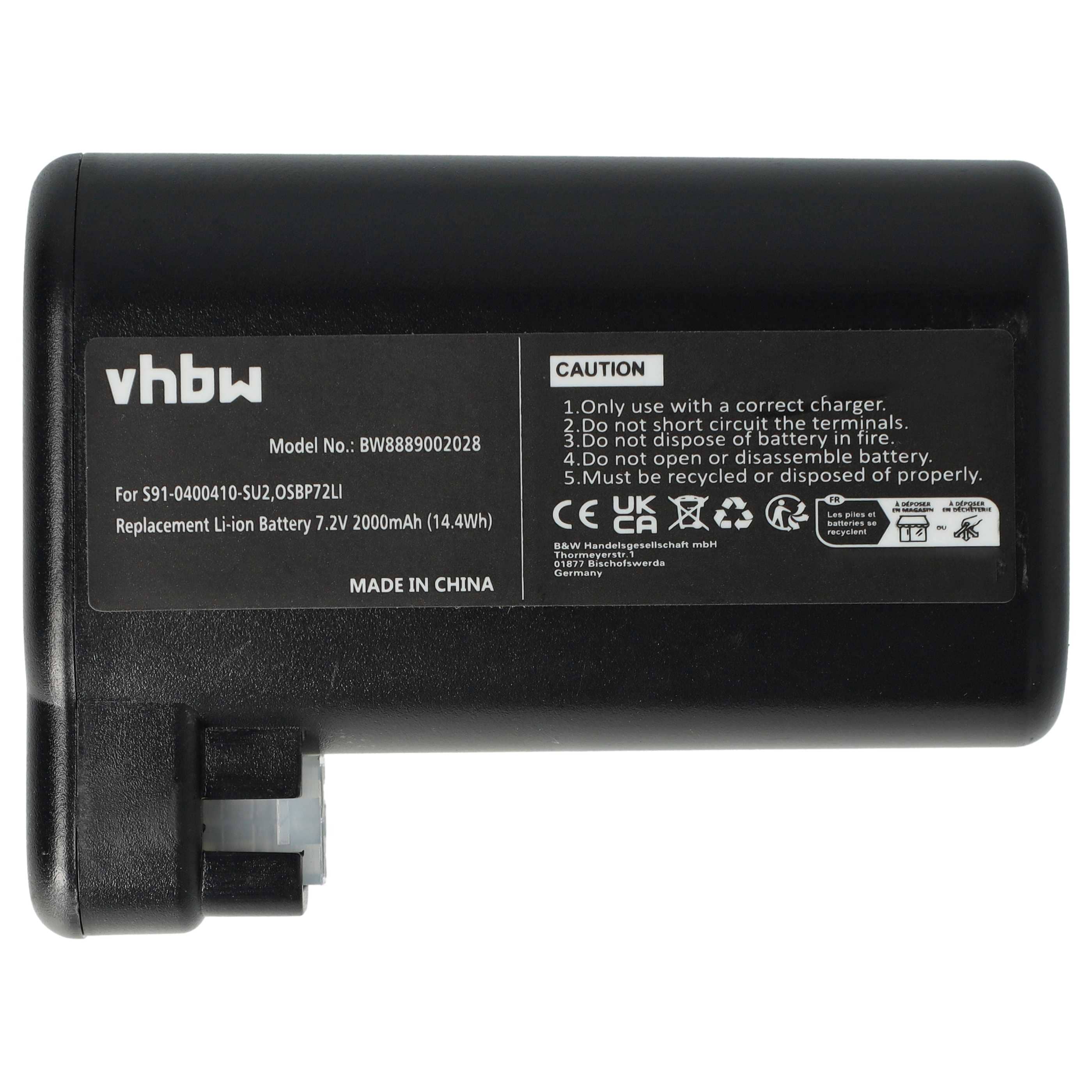 2x Battery replaces AEG S91-0400410-SU2, OSBP72LI for Electrolux etc. 2000mAh, 7.2V, Li-Ion