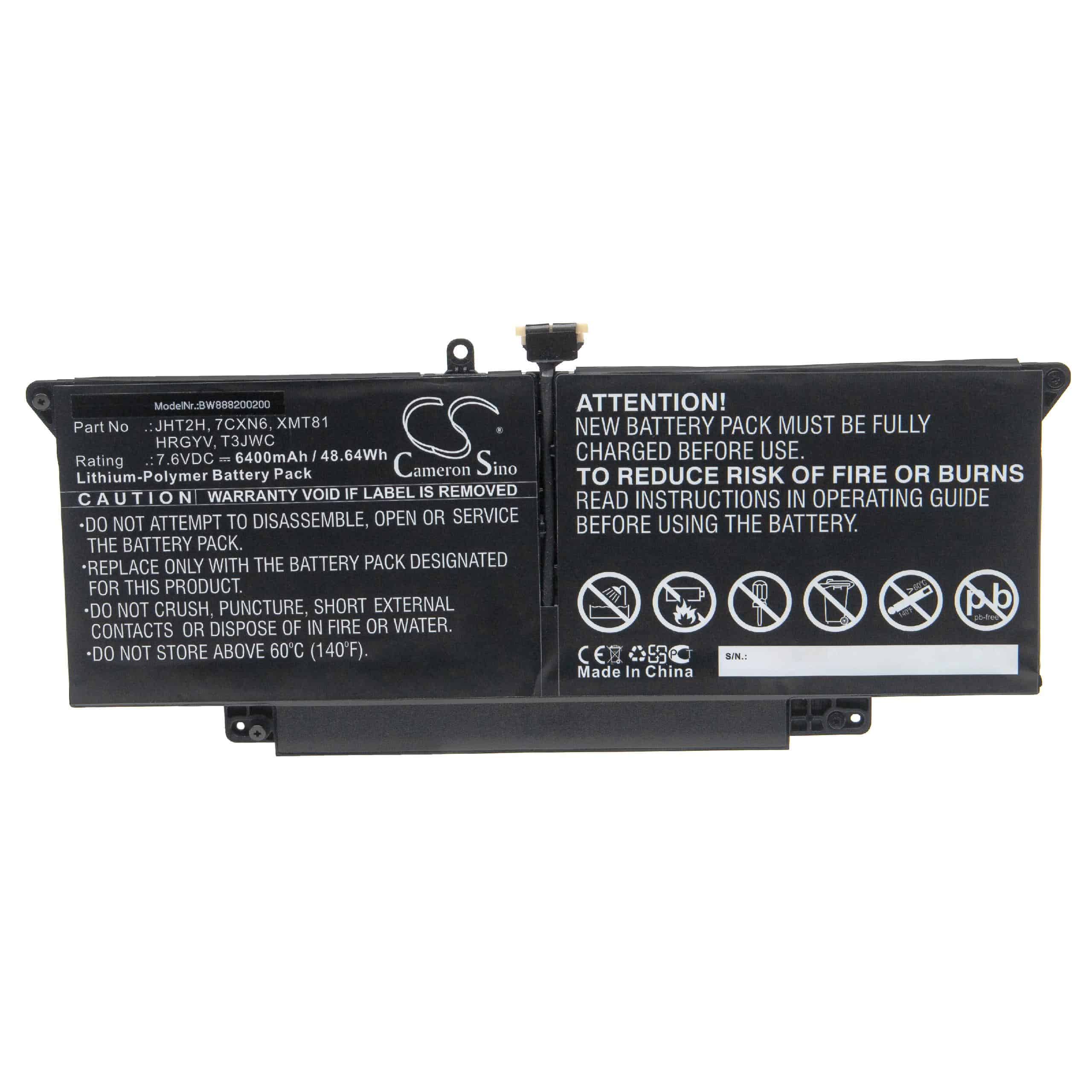 Notebook Battery Replacement for Dell HRGYV, JHT2H, 7CXN6, T3JWC, XMT81 - 6400mAh 7.6V Li-polymer