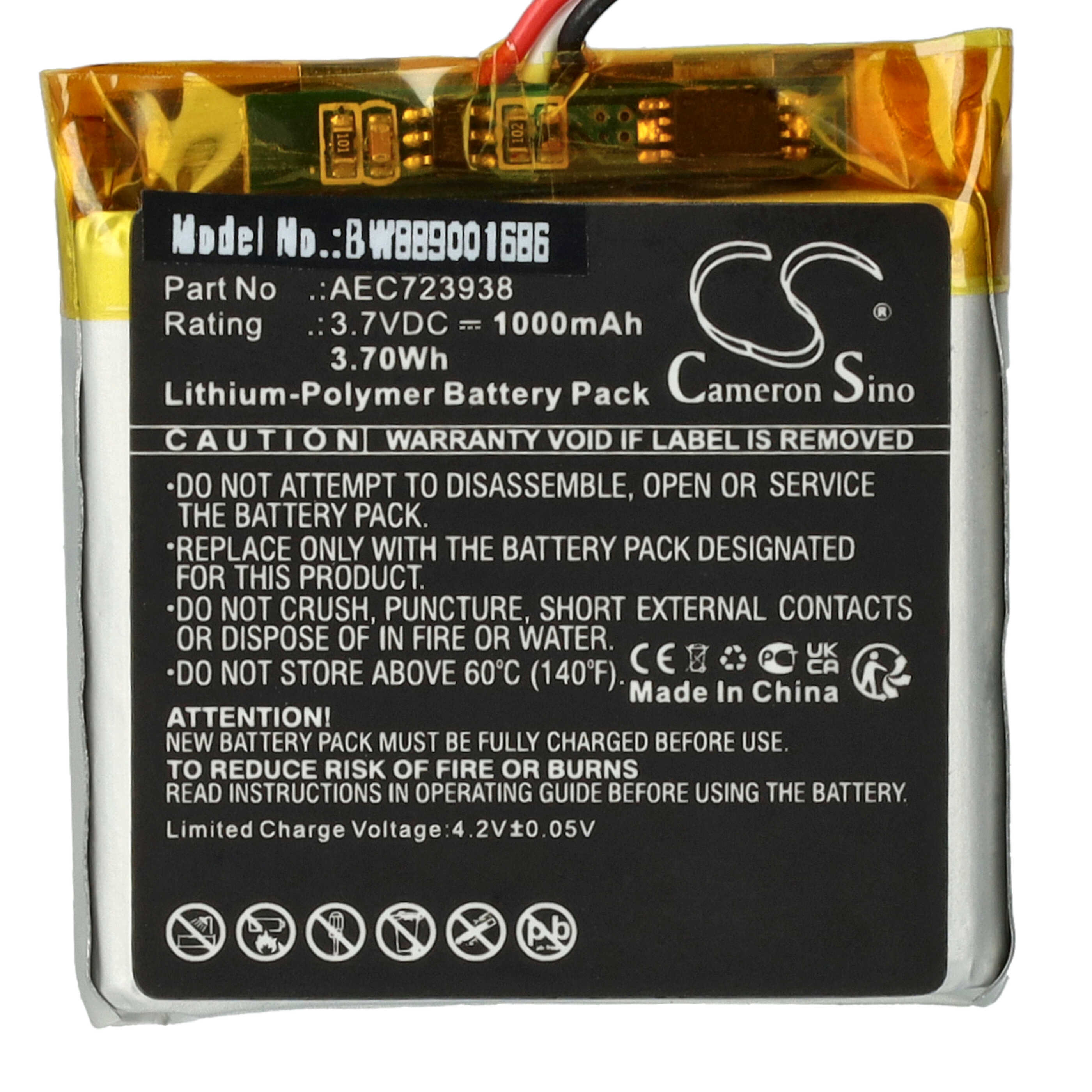 Batteria per auricolari cuffie wireless sostituisce Bang & Olufsen AEC723938 - 1000mAh, 3,7V Li-Poly