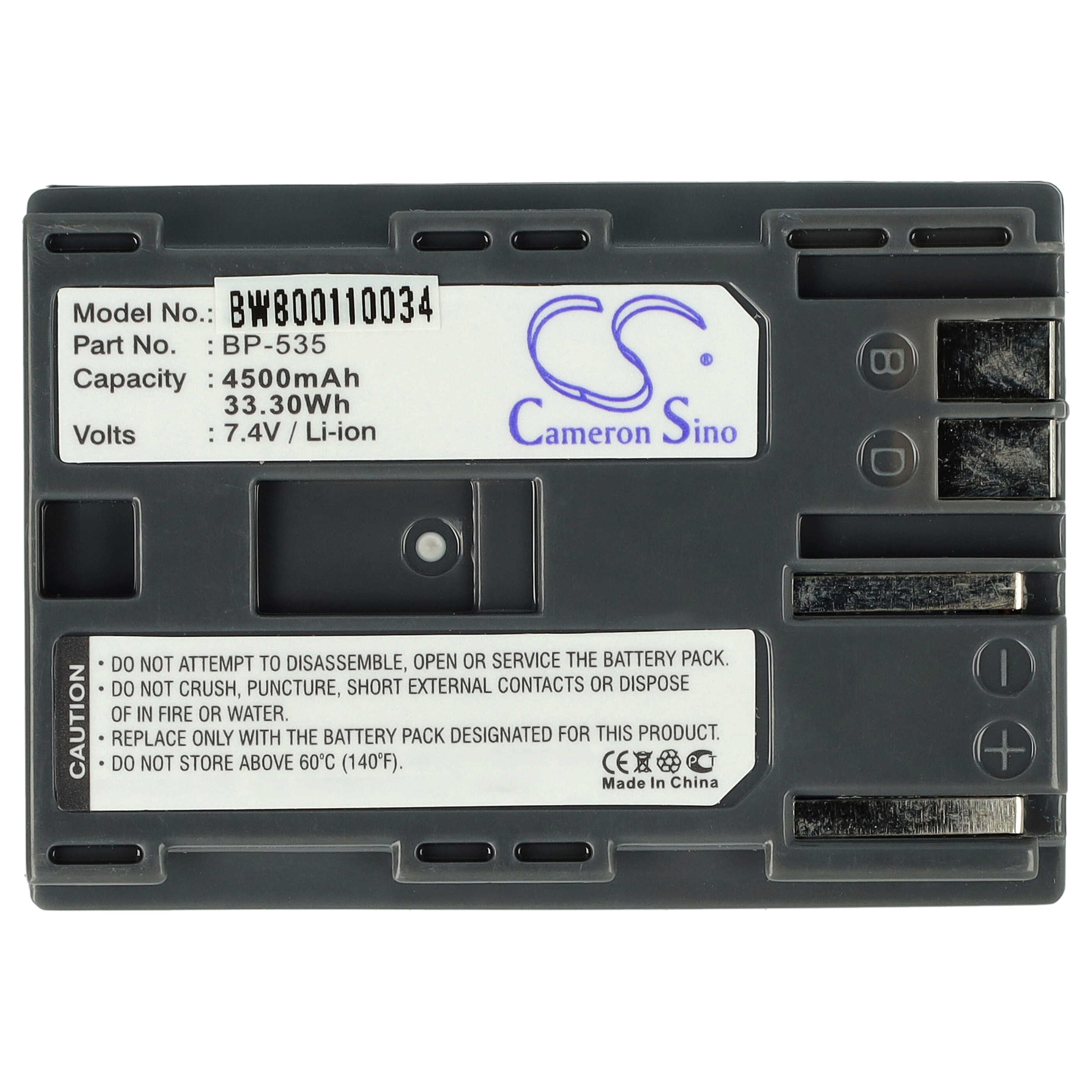 Videocamera Battery Replacement for Canon BP-535 - 4500mAh 7.4V Li-Ion