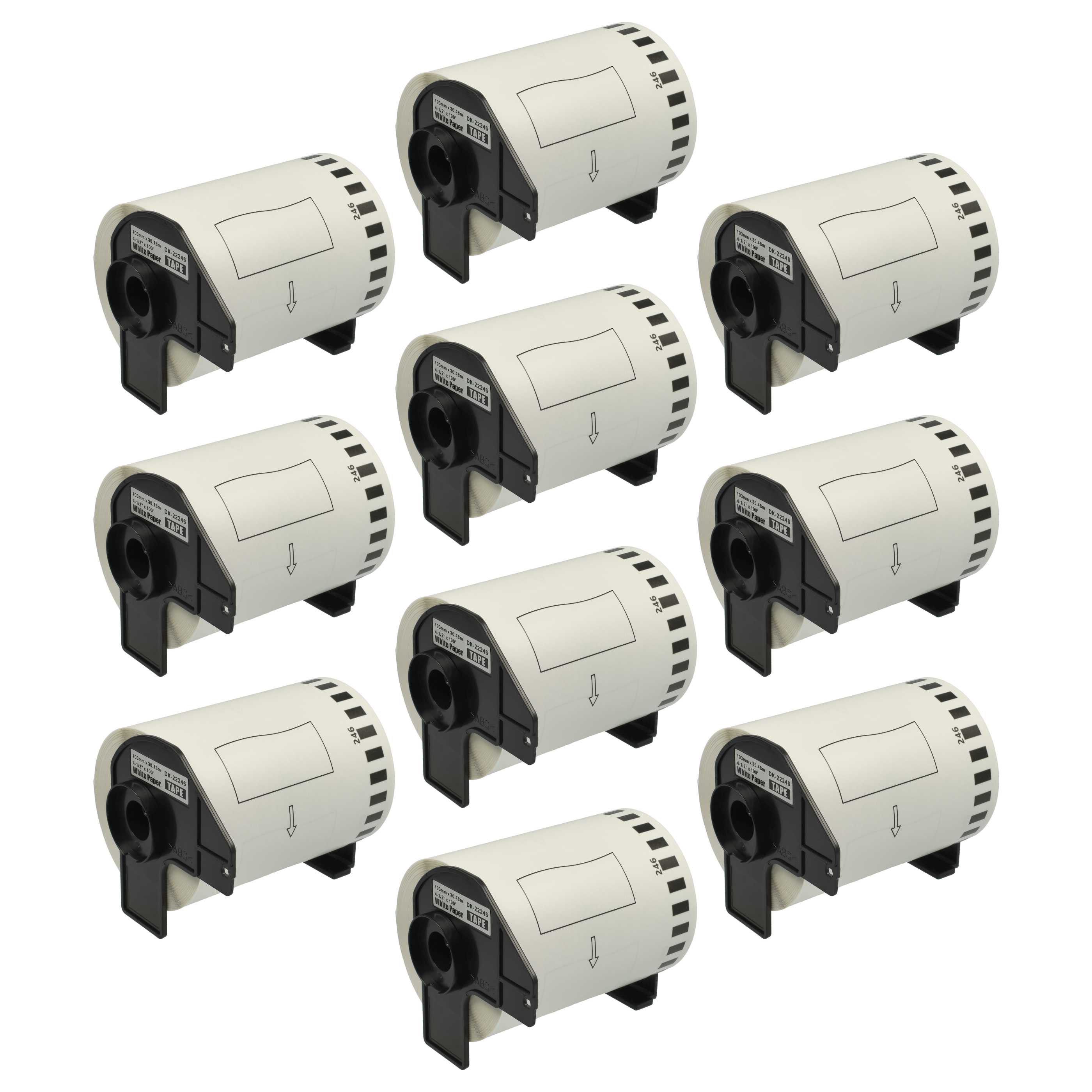 10x Label Roll replaces Brother DK-22246 for Labeller - Self-Adhesive 103 mm x 30.48 m + Holder