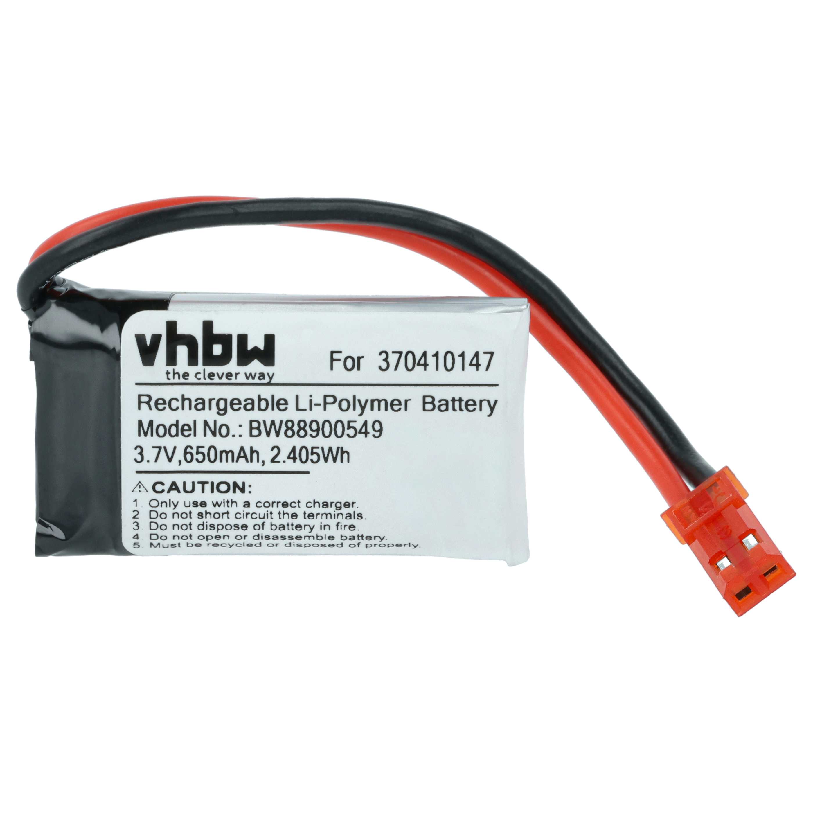 Batterie remplace Carrera 370410147 modèle radio-télécommandé - 650mAh 3,7V Li-polymère, JST BEC