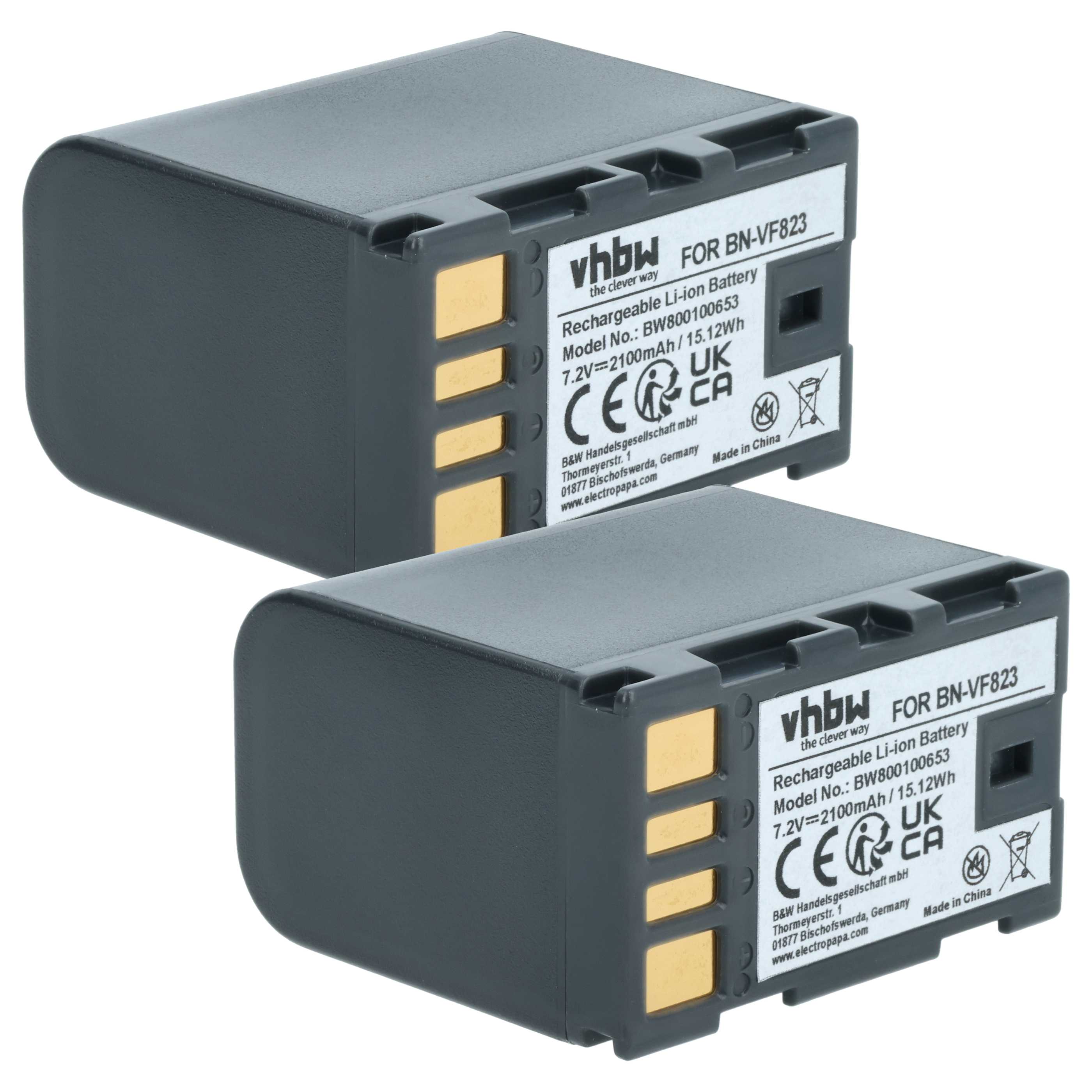 Videocamera 2x Battery replaces JVC BN-VF823, BN-VF808, BN-VF815, BN-VF808U, BN-VF815U - 2100 mAh 7.2 V Li-Ion