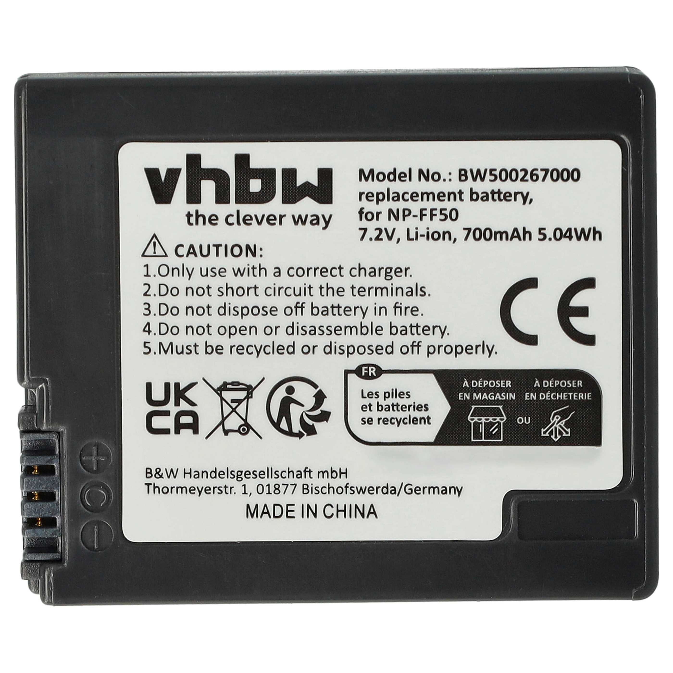 Videocamera 2x Battery replaces Sony NP-FF51, NP-FF50 - 700 mAh 7.4 V Li-Ion