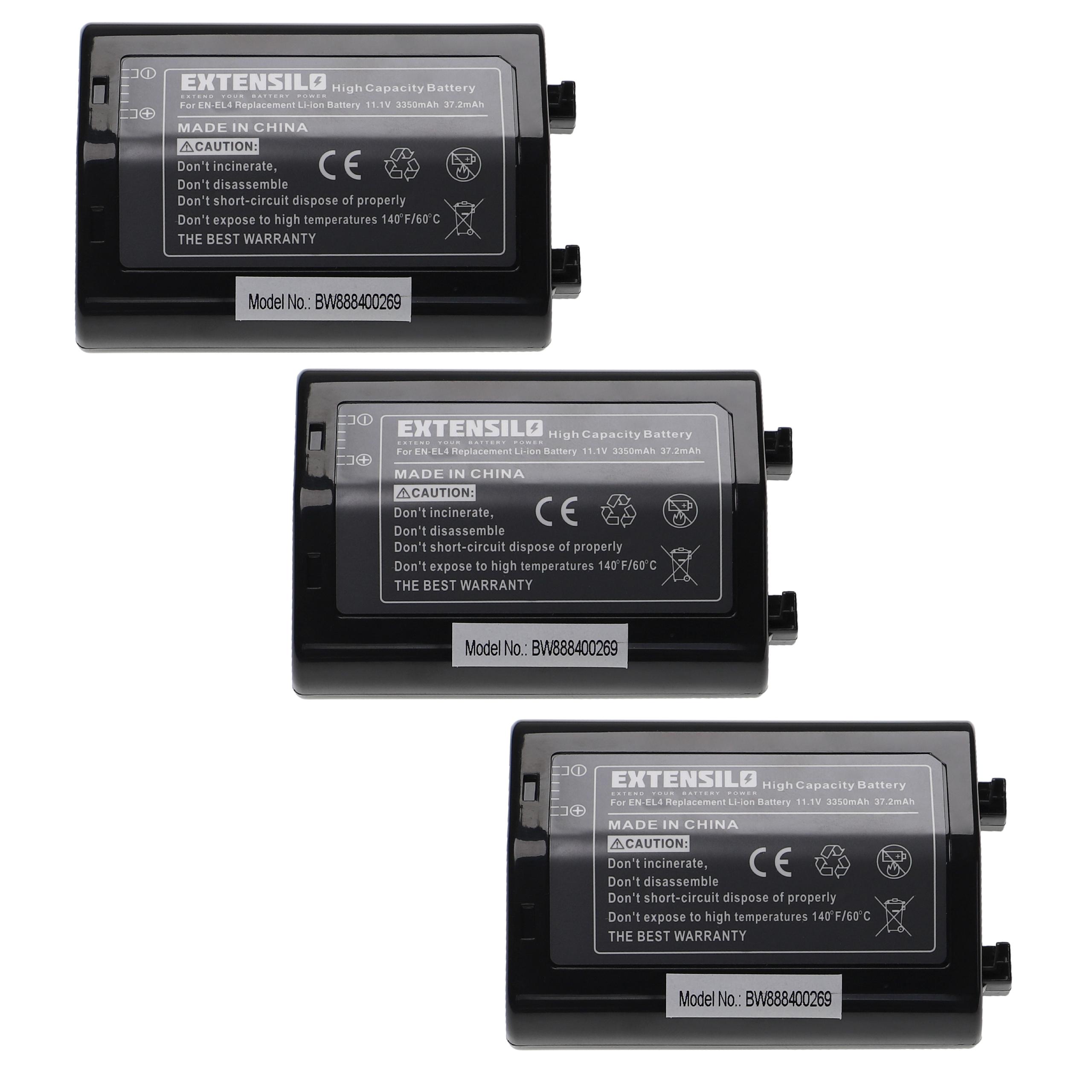 3x Battery replaces Nikon EN-EL4e, EN-EL4a, EN-EL4 - 3350mAh, 11.1V, Li-Ion