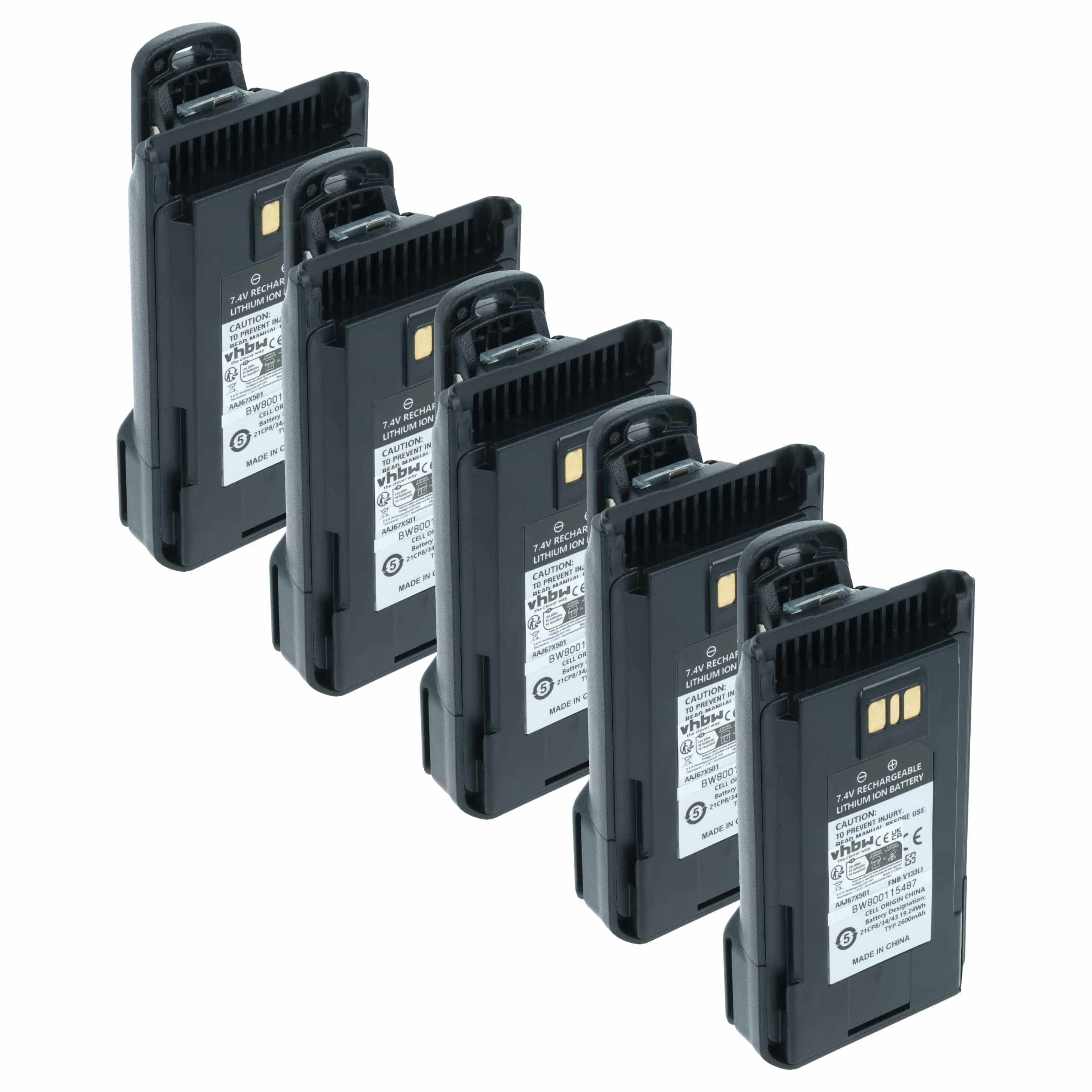 Radio 5x Battery replaces Motorola AAJ67X001 - 2600 mAh 7.4 V Li-Ion + Belt Clip