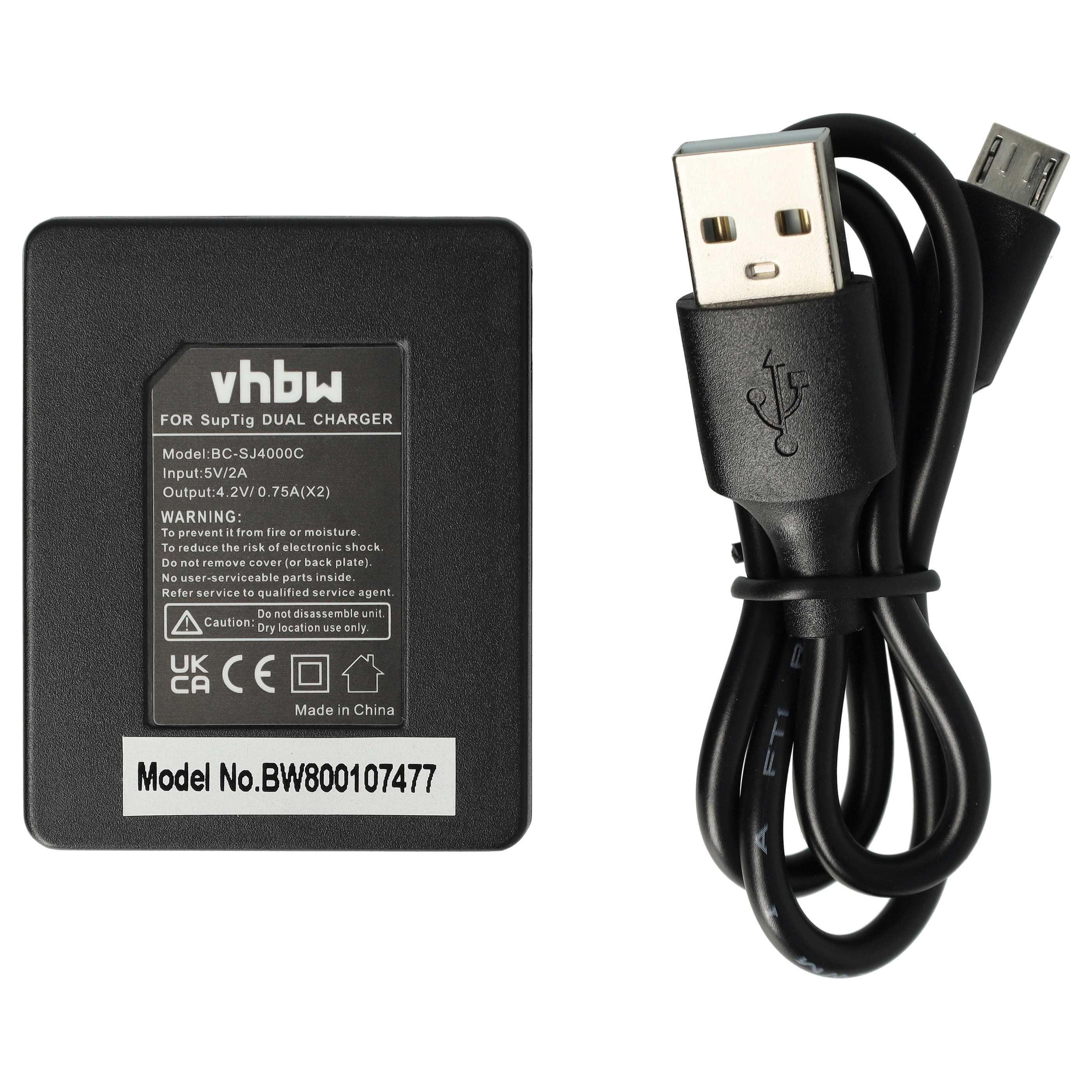 Battery Charger Micro-USB + Cable Micro-USB suitable for Eken, Ekoo, Elephone, Ablegrid Digital Camera etc. -