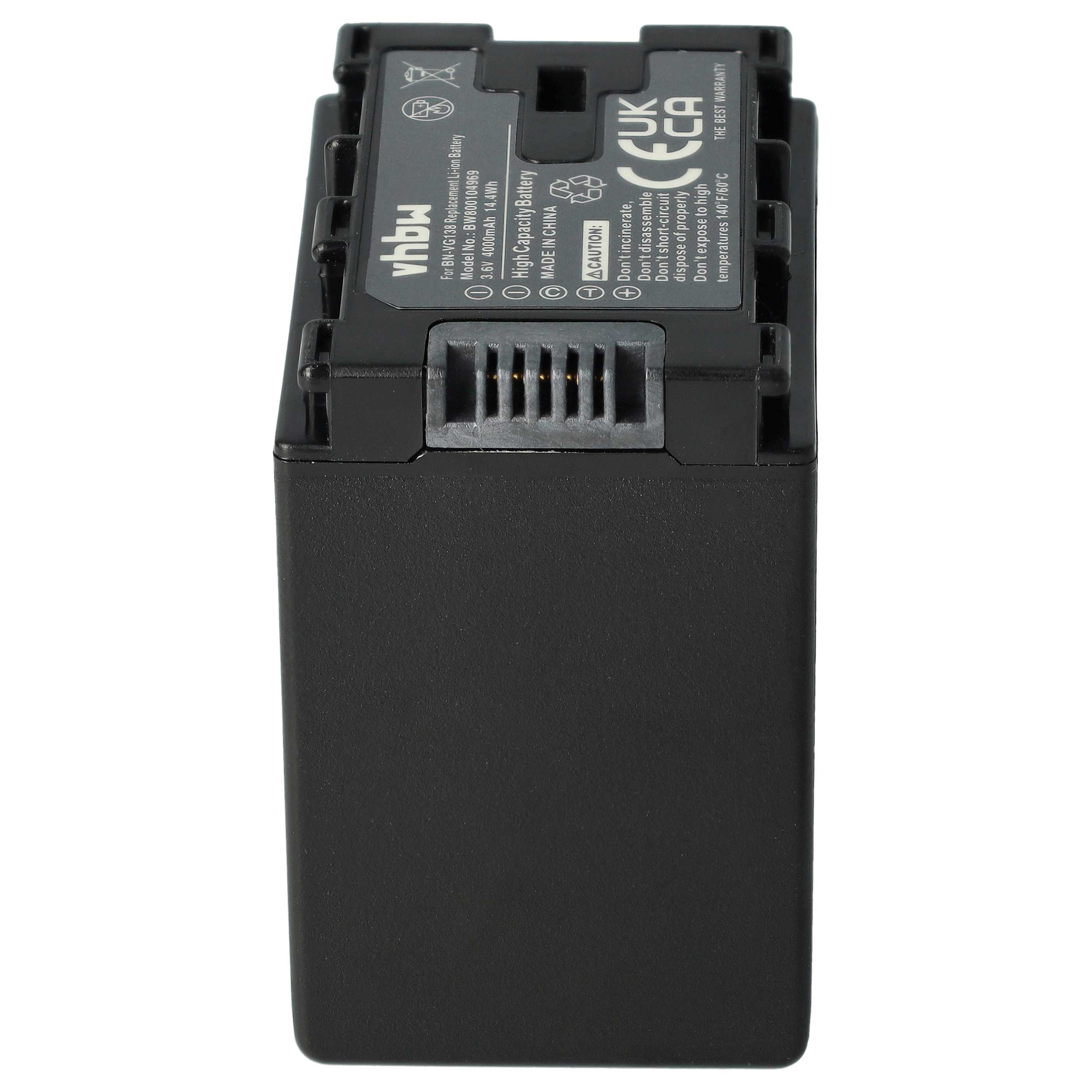 Videocamera Battery replaces JVC BN-VG138SU, BN-VG138, BN-VG138E, BN-VG138AC - 4000 mAh 3.6 V Li-Ion
