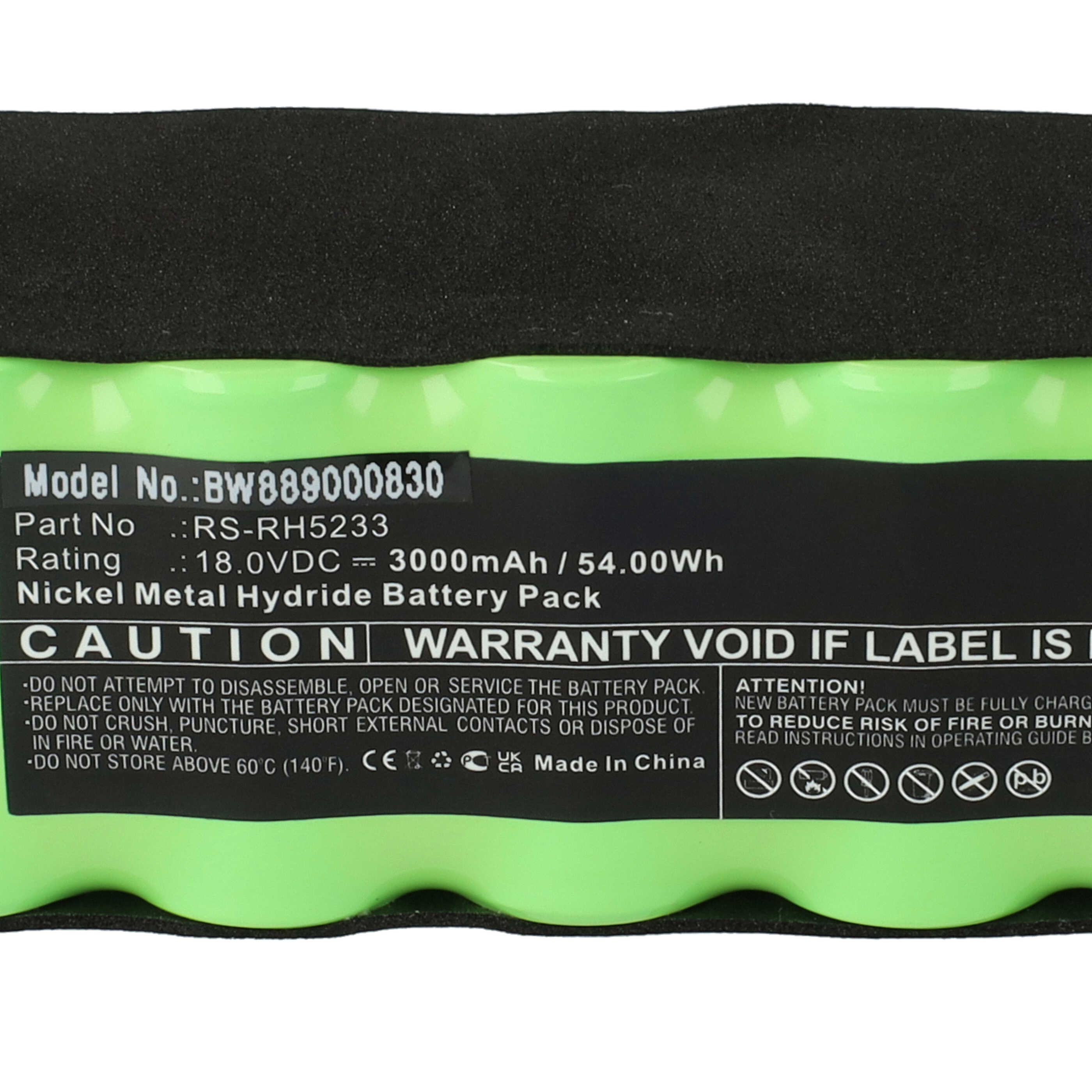 Battery replaces Rowenta RS-RH5233 for Tefal etc. 3000mAh, 18V, NiMH