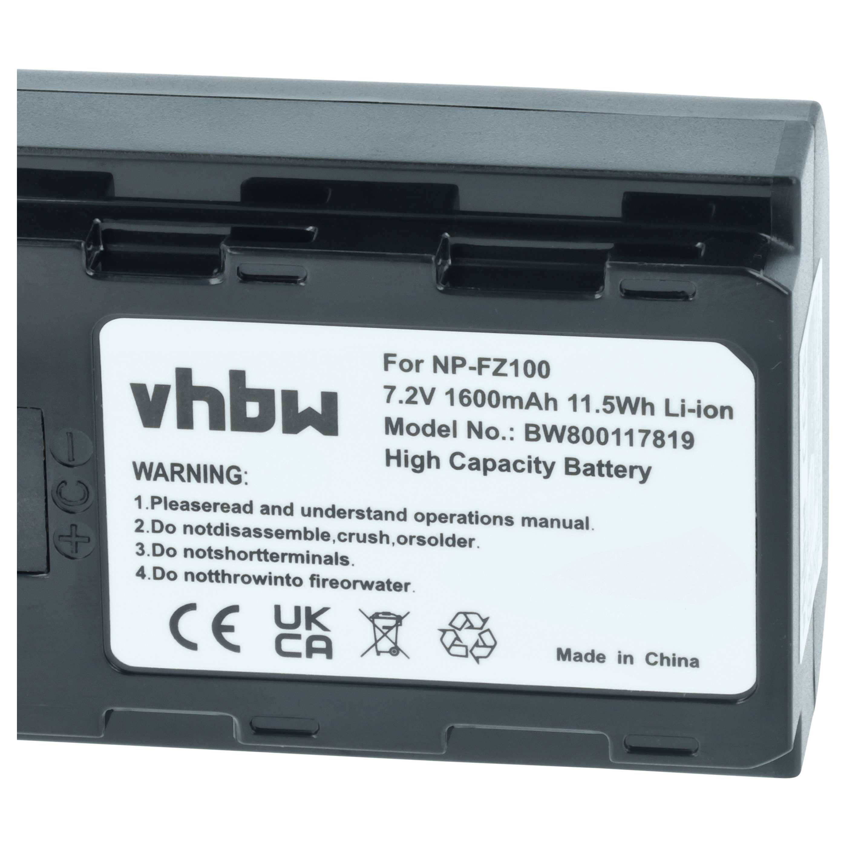 2x Batería reemplaza Sony NP-FZ100 para cámara (1600 mAh, 7,2 V, Li-Polímero)