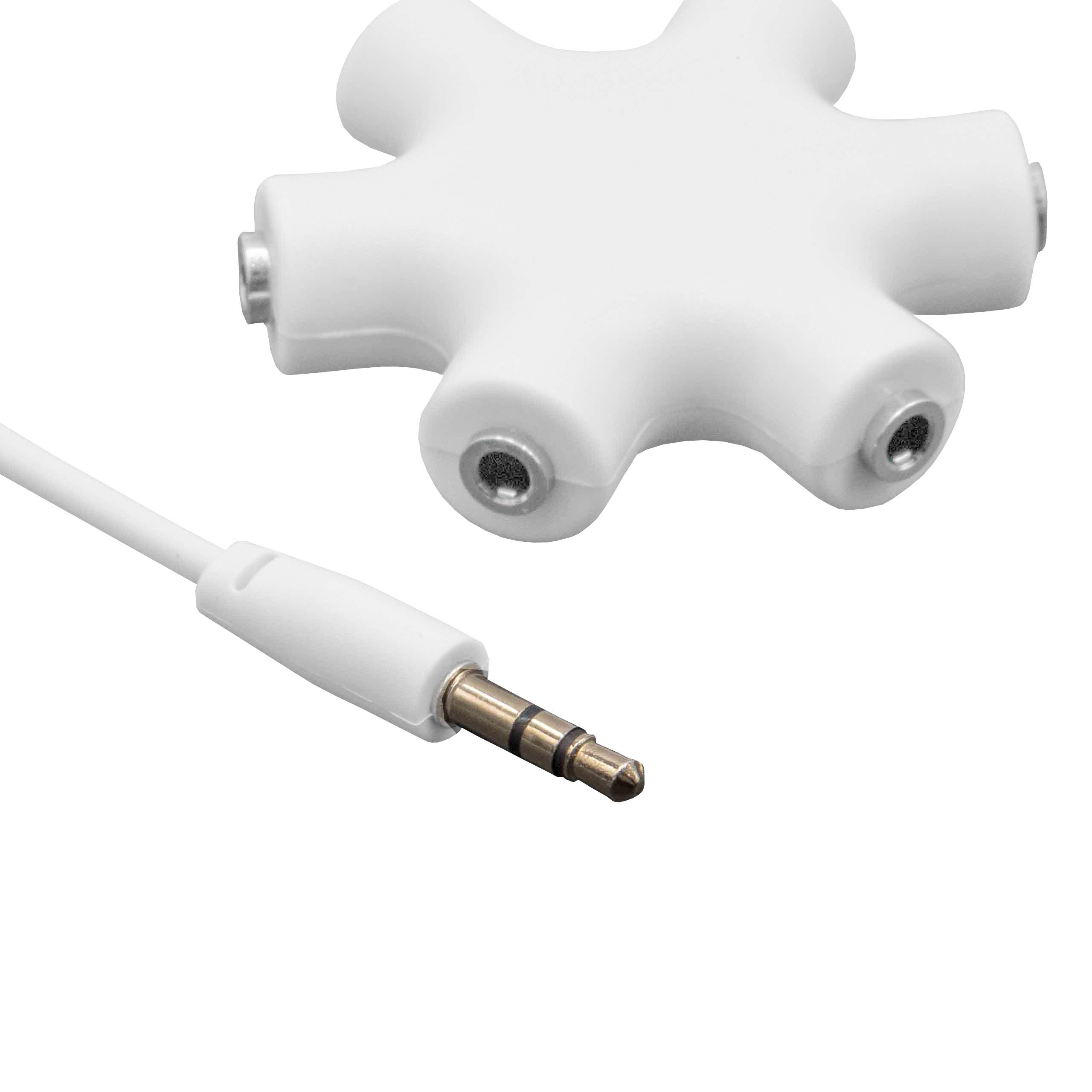 vhbw Audio Splitter Verteiler 5-fach Klinkenverteiler AUX weiß für Kopfhörer, Boxen, Tablet