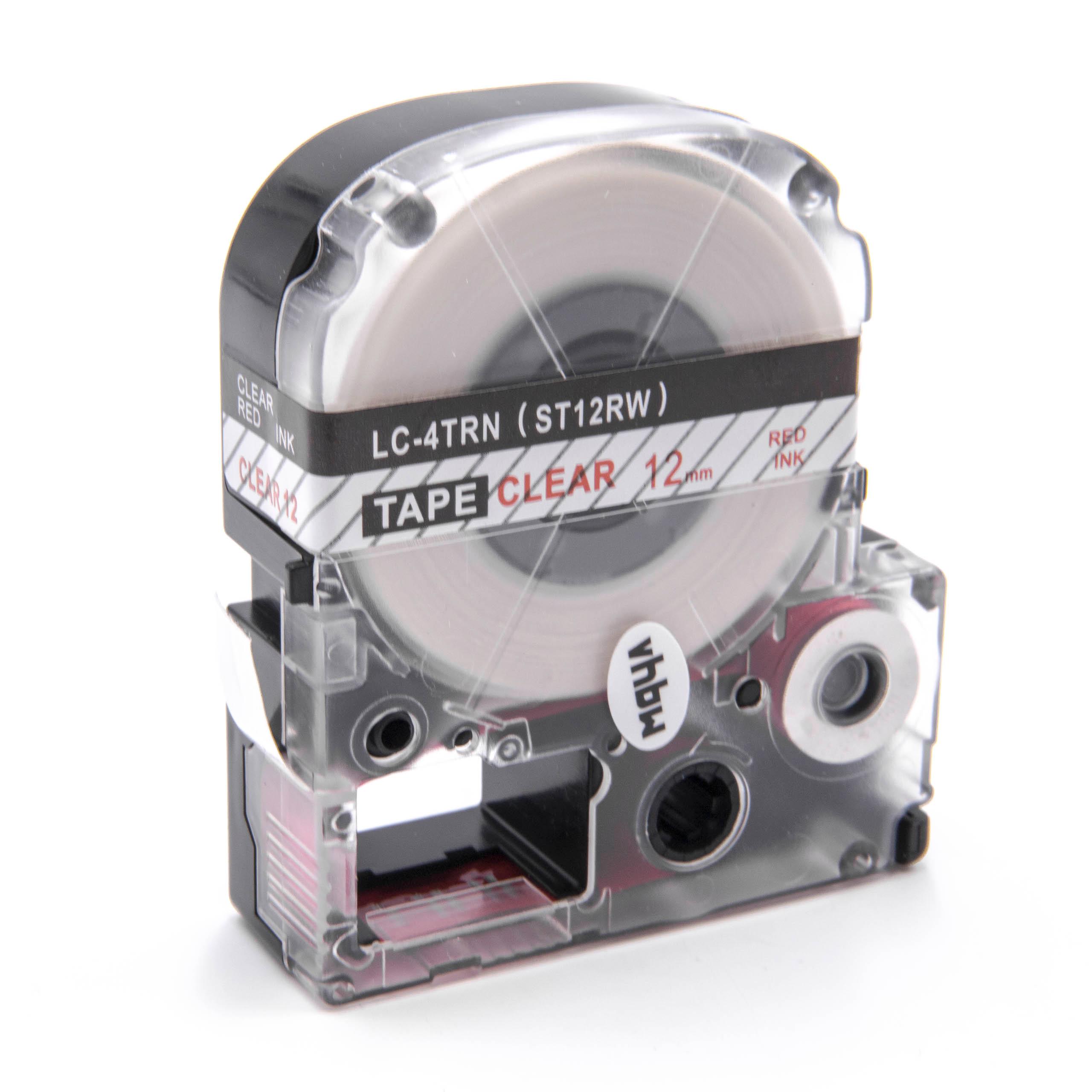 Label Tape as Replacement for Epson LC-4TRN - 12 mm Red to Transparent