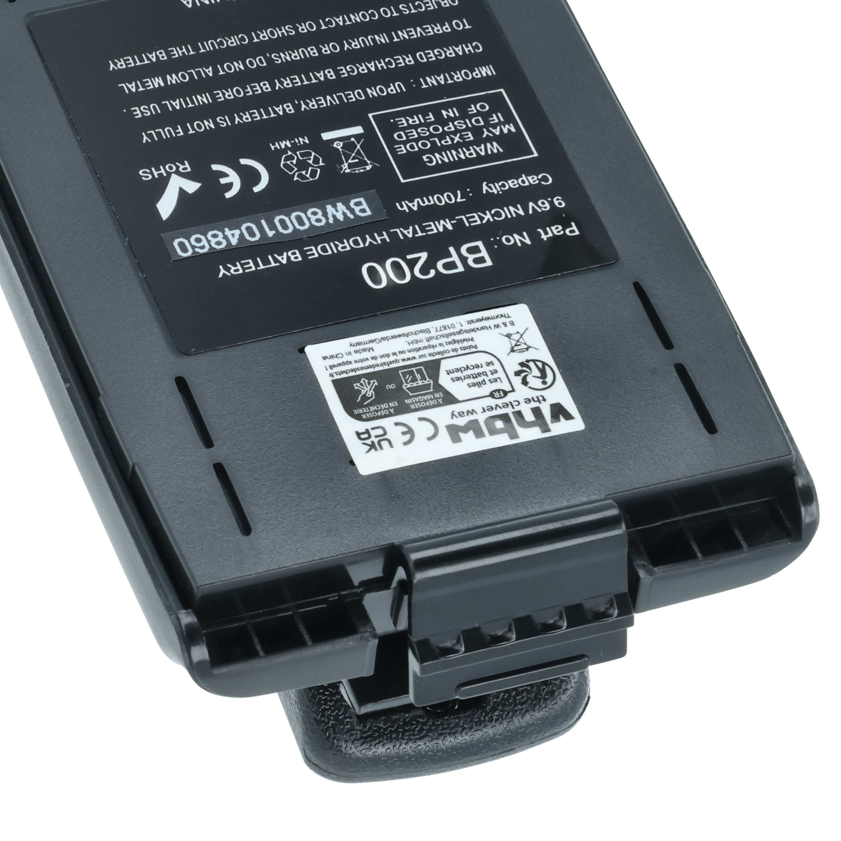 Radio Battery replaces Icom BP-200, BP-200L, BP-200H, BP-200XL, BP-200M - 750 mAh 9.6 V NiMH + Belt Clip