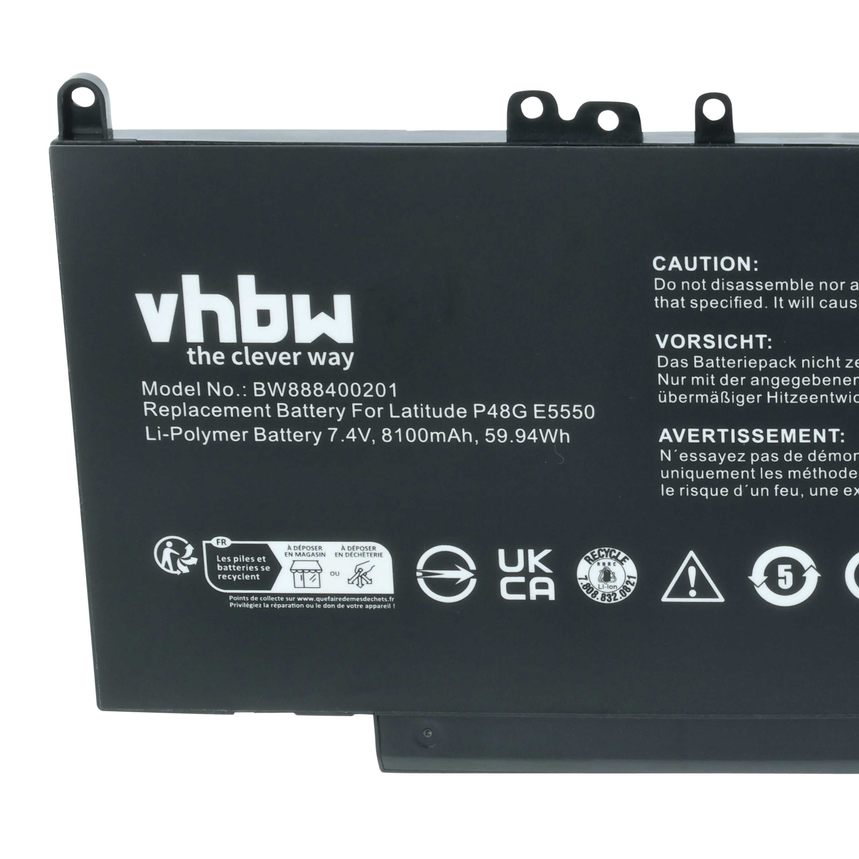Batteria sostituisce Dell 079VRK, 0G5M10, 1KY05, 0WYJC2, 451-BBLL per notebook - 8100mAh 7,6V Li-Poly