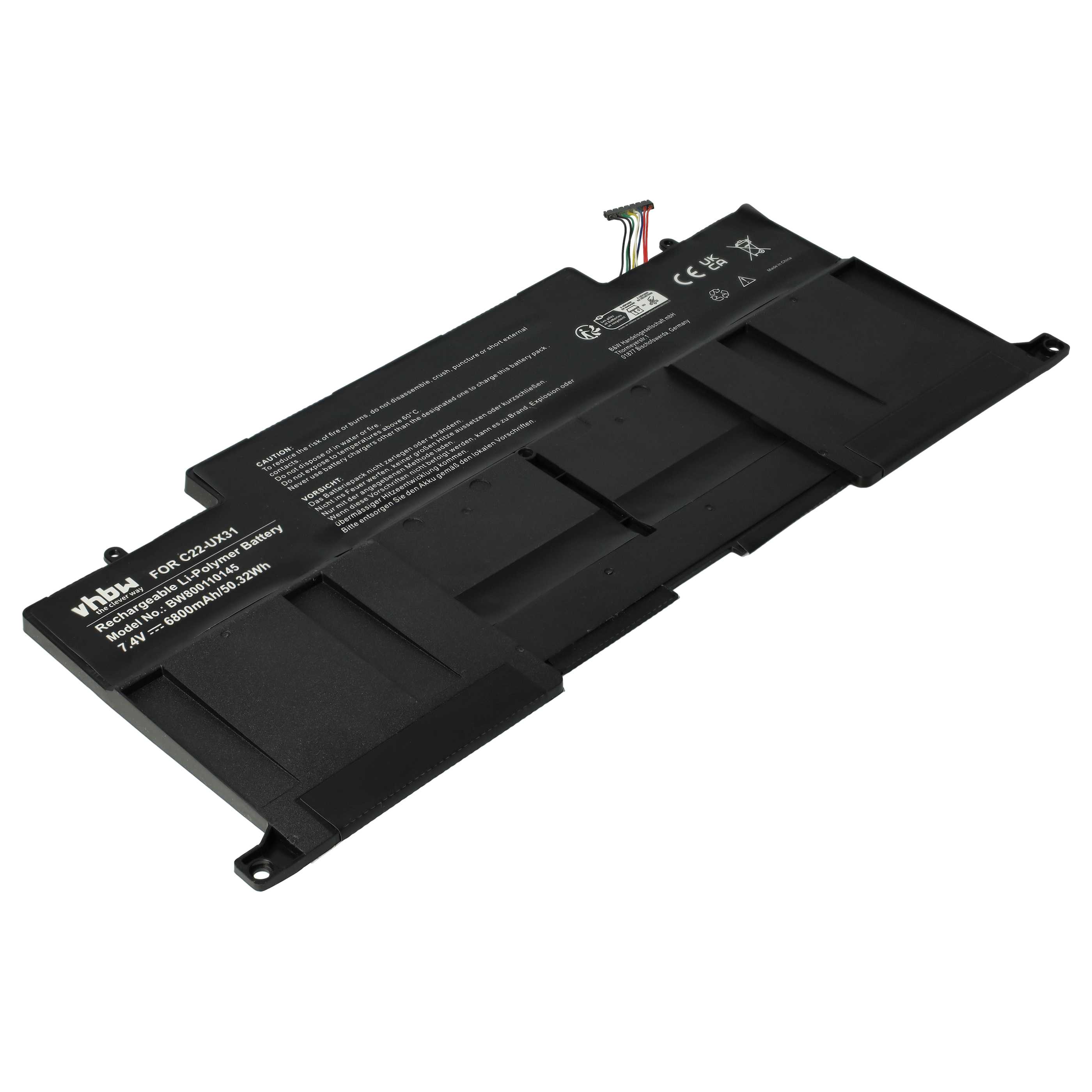 Notebook-Akku als Ersatz für Asus C22-UX31 - 6800mAh 7,4V Li-Polymer, schwarz