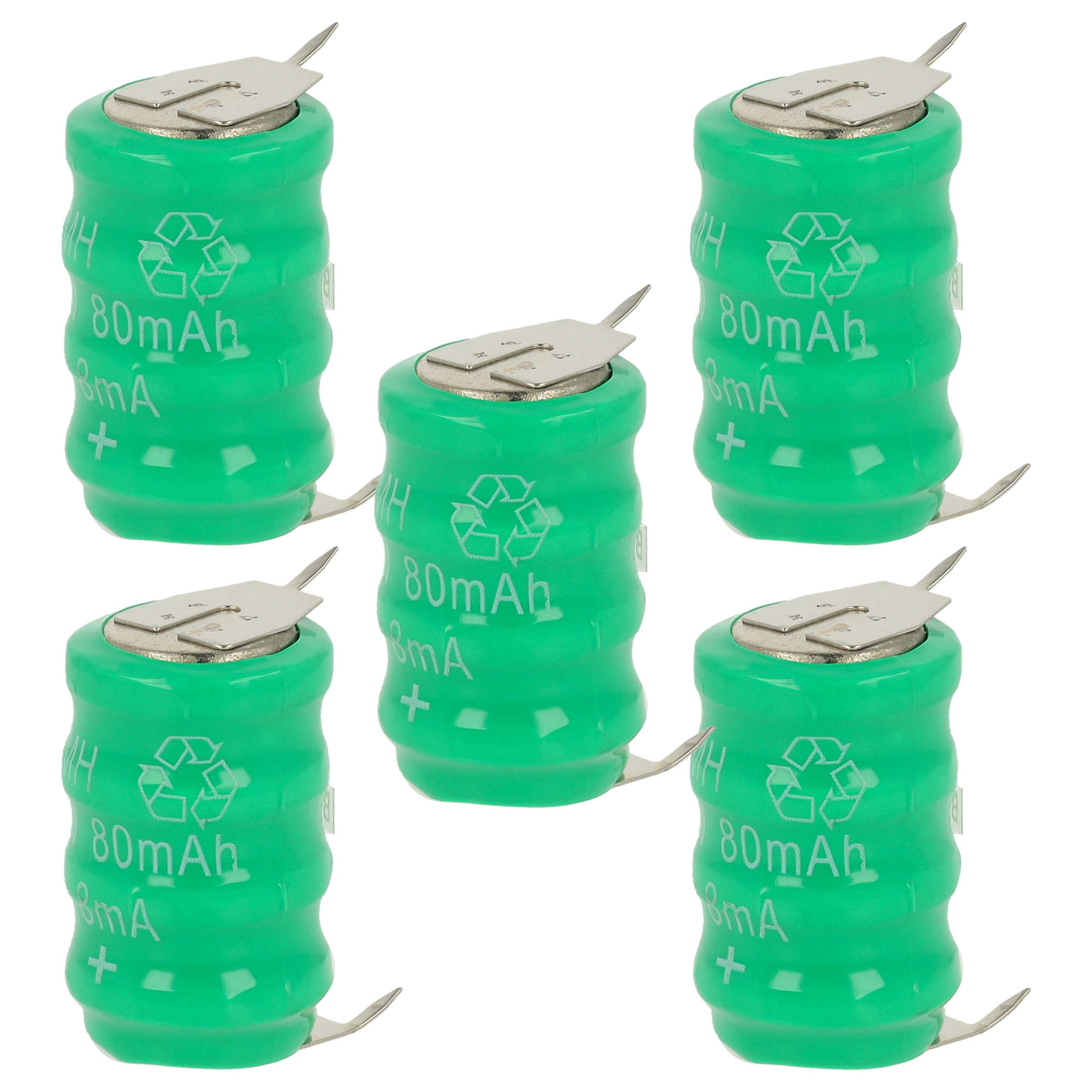 5x Button Cell Battery Type V80H 3 Pins for Model Building Solar Lamps etc. - 80 mAh 4.8 V NiMH