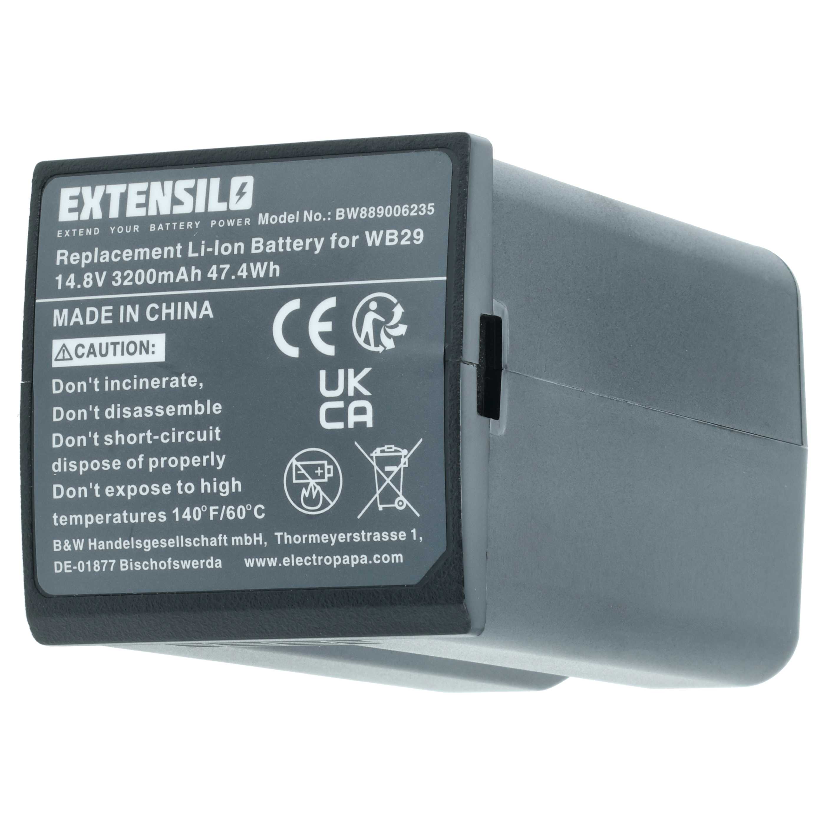 Batteria per flash per fotocamera sostituisce Godox DFB/GDWB29, WB29 - 3200mAh 14,8V Li-Ion