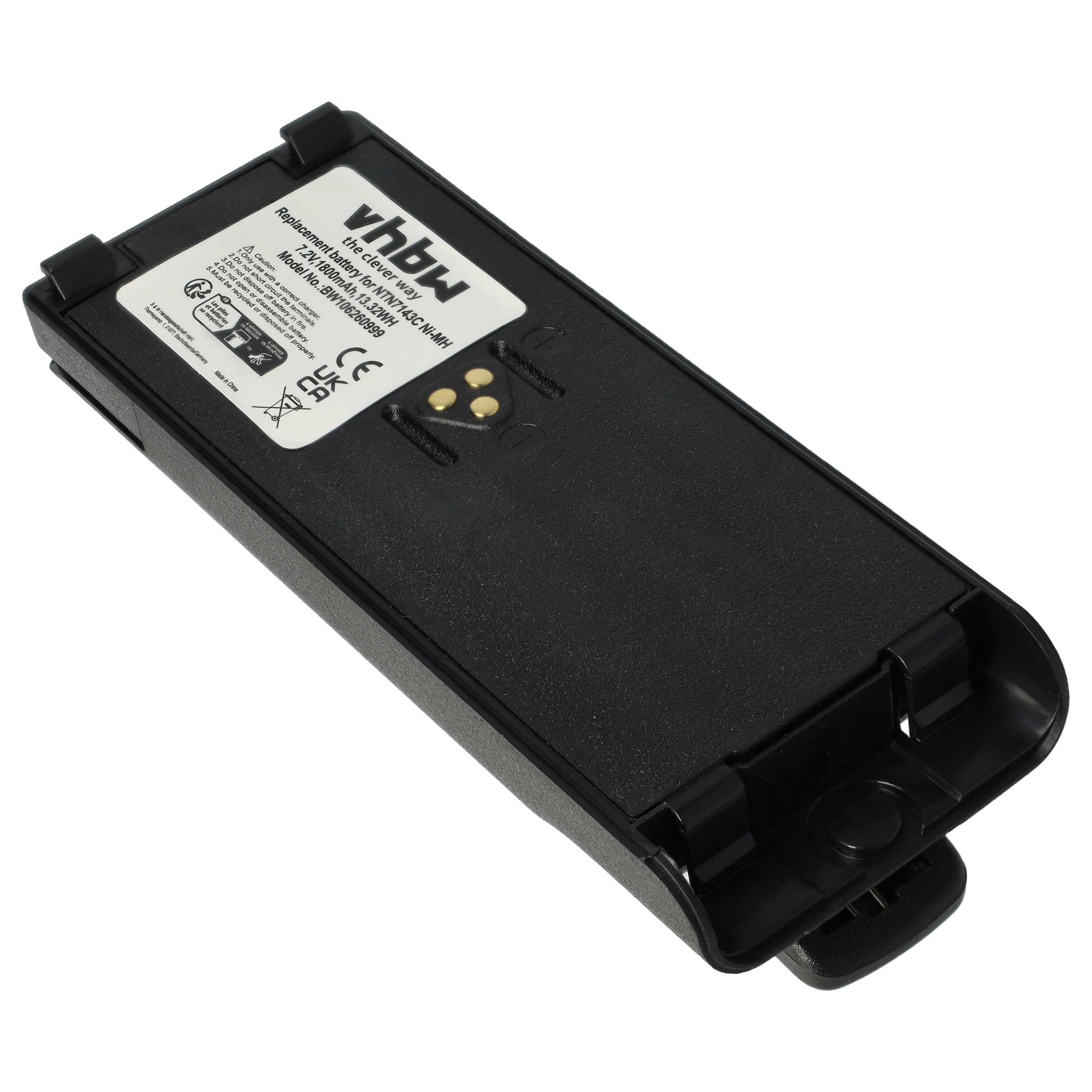 Radio 10x Battery replaces Motorola NTN7143B, NTN7143C, NTN7143A, NTN7143 - 1800 mAh 7.5 V NiMH + Belt Clip