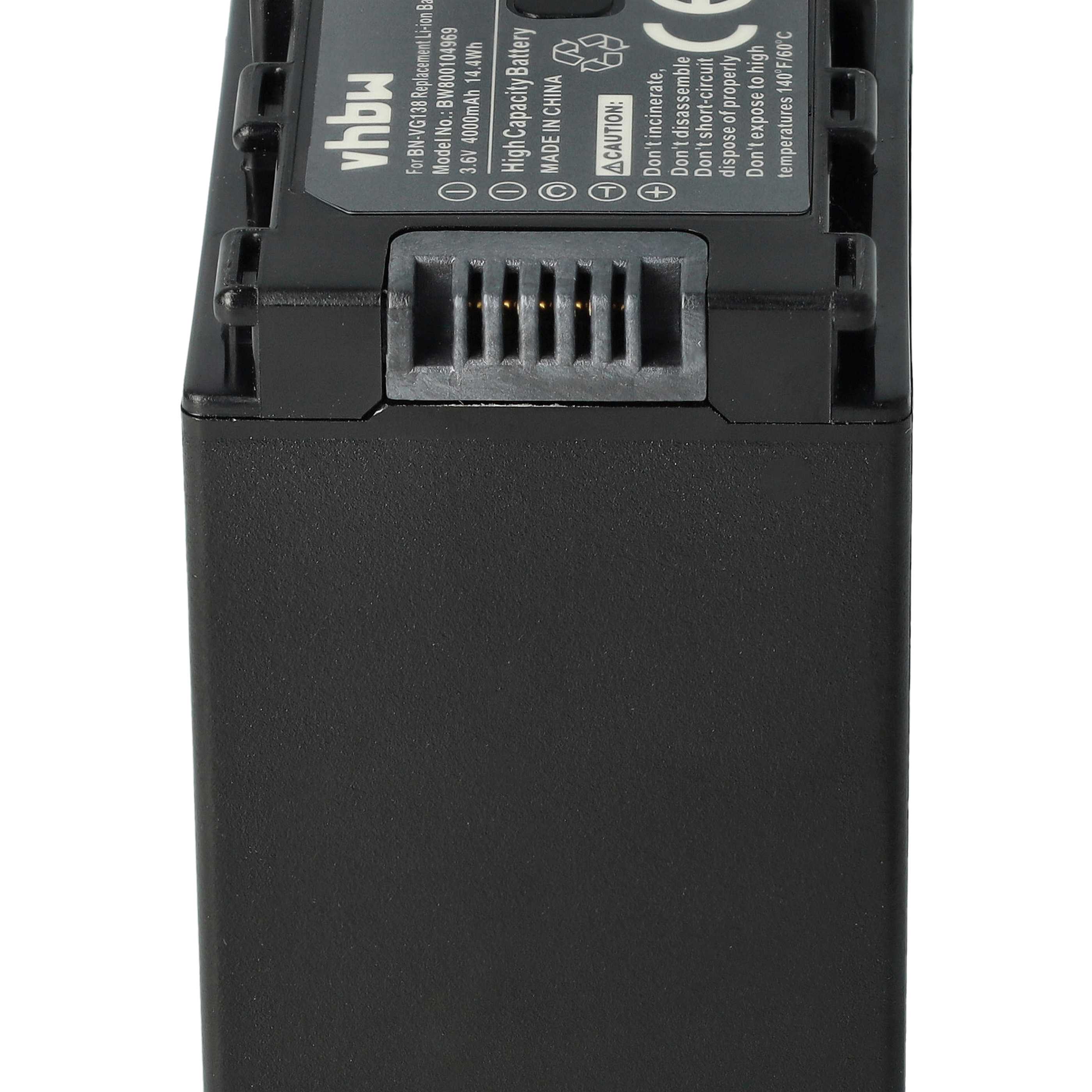 Videocamera Battery replaces JVC BN-VG138SU, BN-VG138, BN-VG138E, BN-VG138AC - 4000 mAh 3.6 V Li-Ion