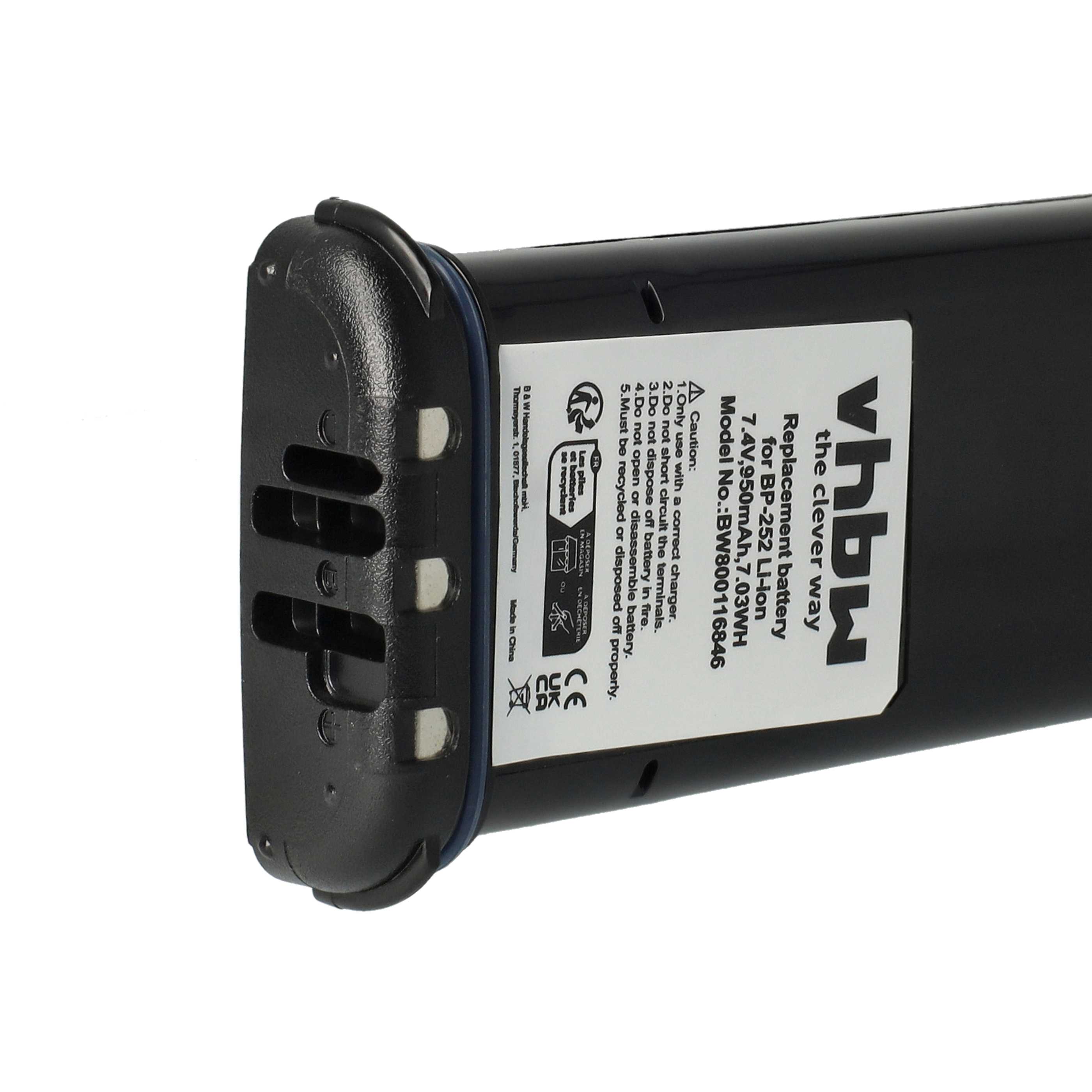 Batterie remplace Icom BP-252 pour radio talkie-walkie - 950mAh 7,4V Li-ion