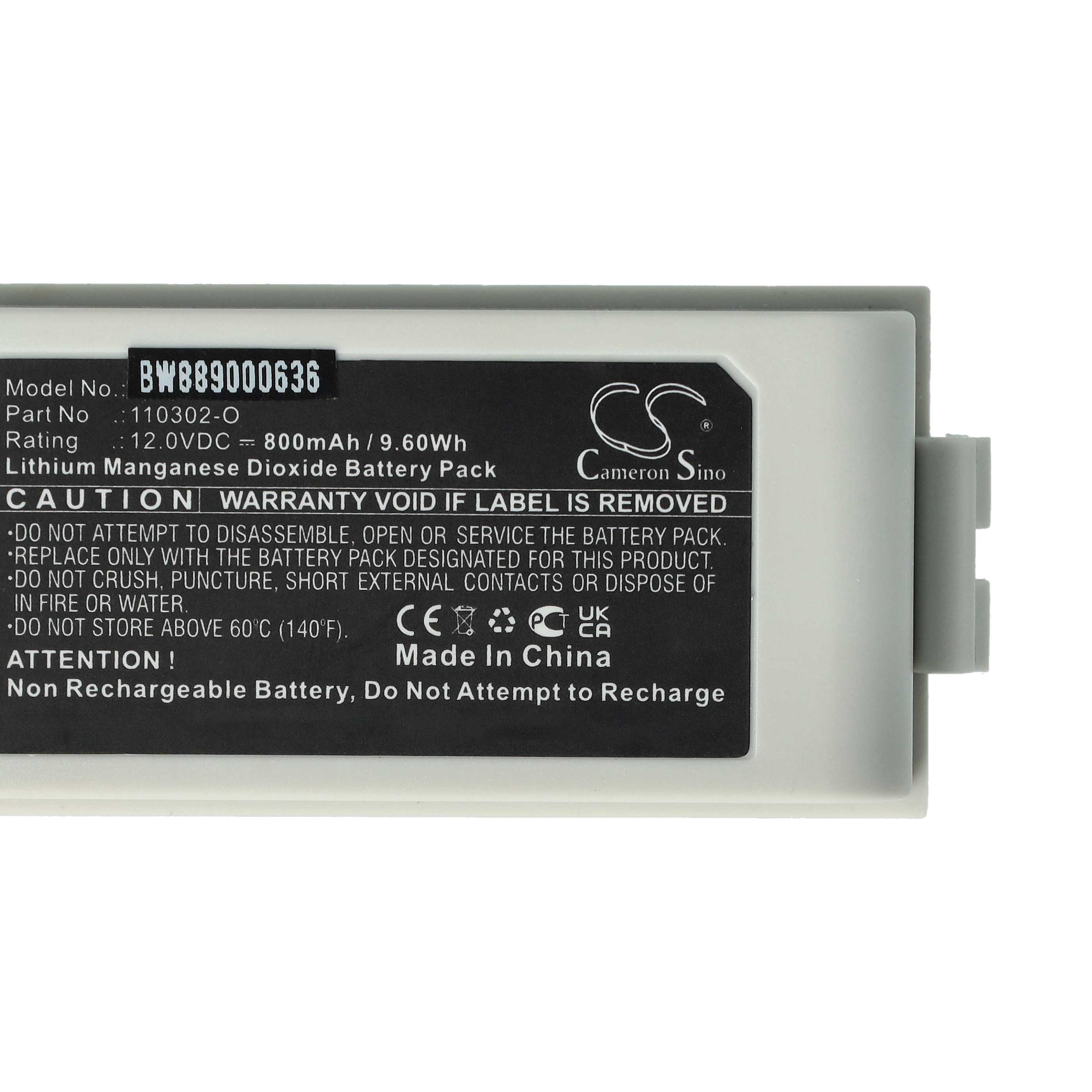 Batterie als Ersatz für Schiller 110302-O für Schiller - 800mAh 12V Li-MnO2