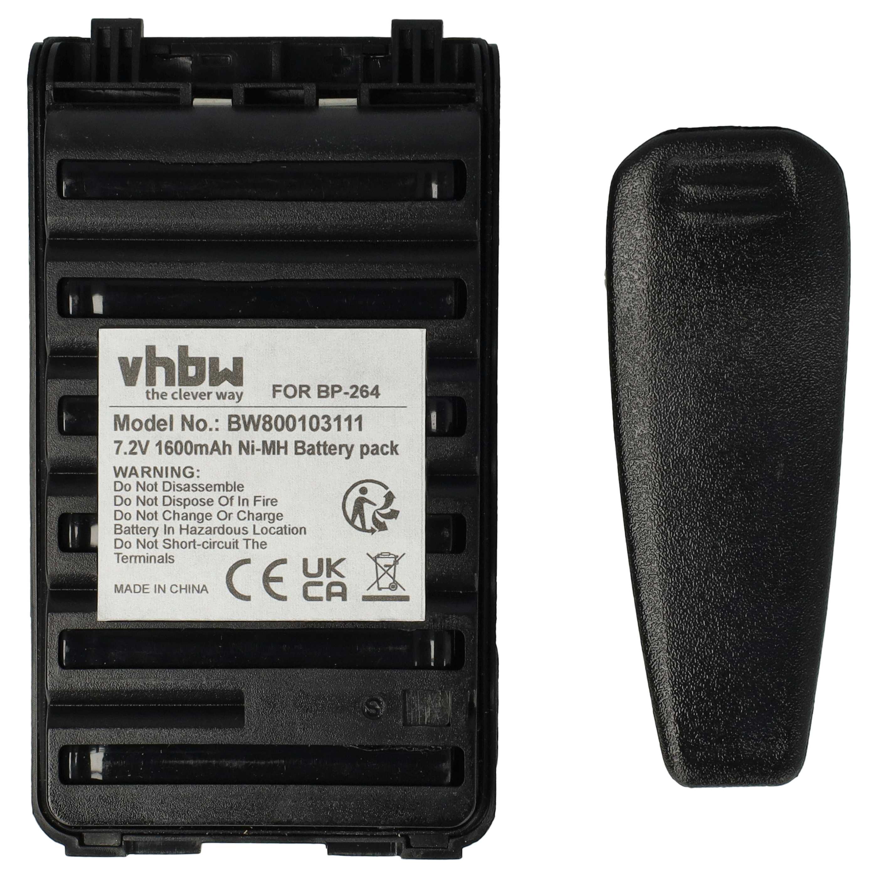 Radio 2x Battery replaces Icom BP-264 - 1600 mAh 7.2 V NiMH + Belt Clip