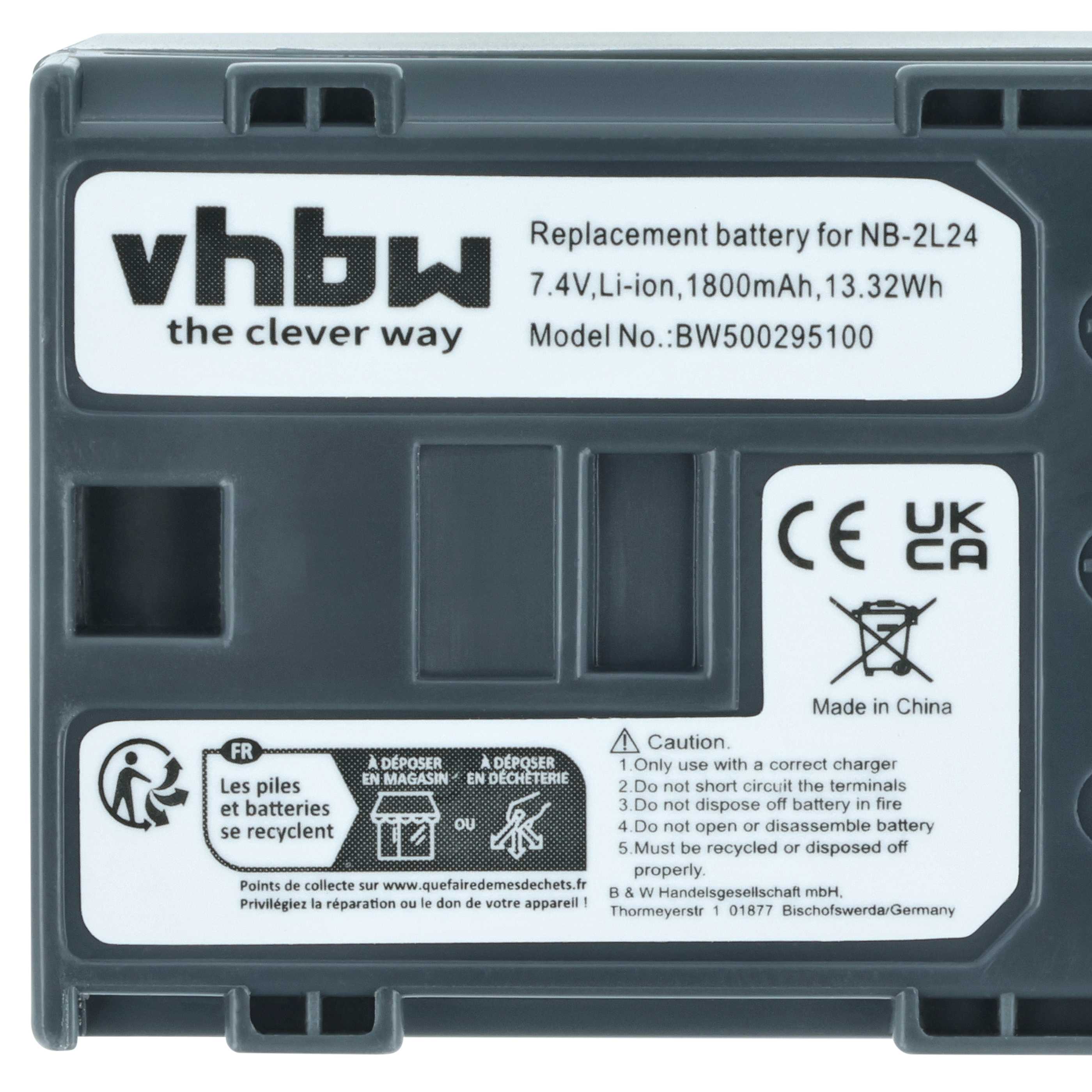 Videokamera-Akku als Ersatz für Canon BP-2L12, BP-2L13, BP-2L18, BP-2L14 für Canon - 1800mAh 7,2V Li-Ion