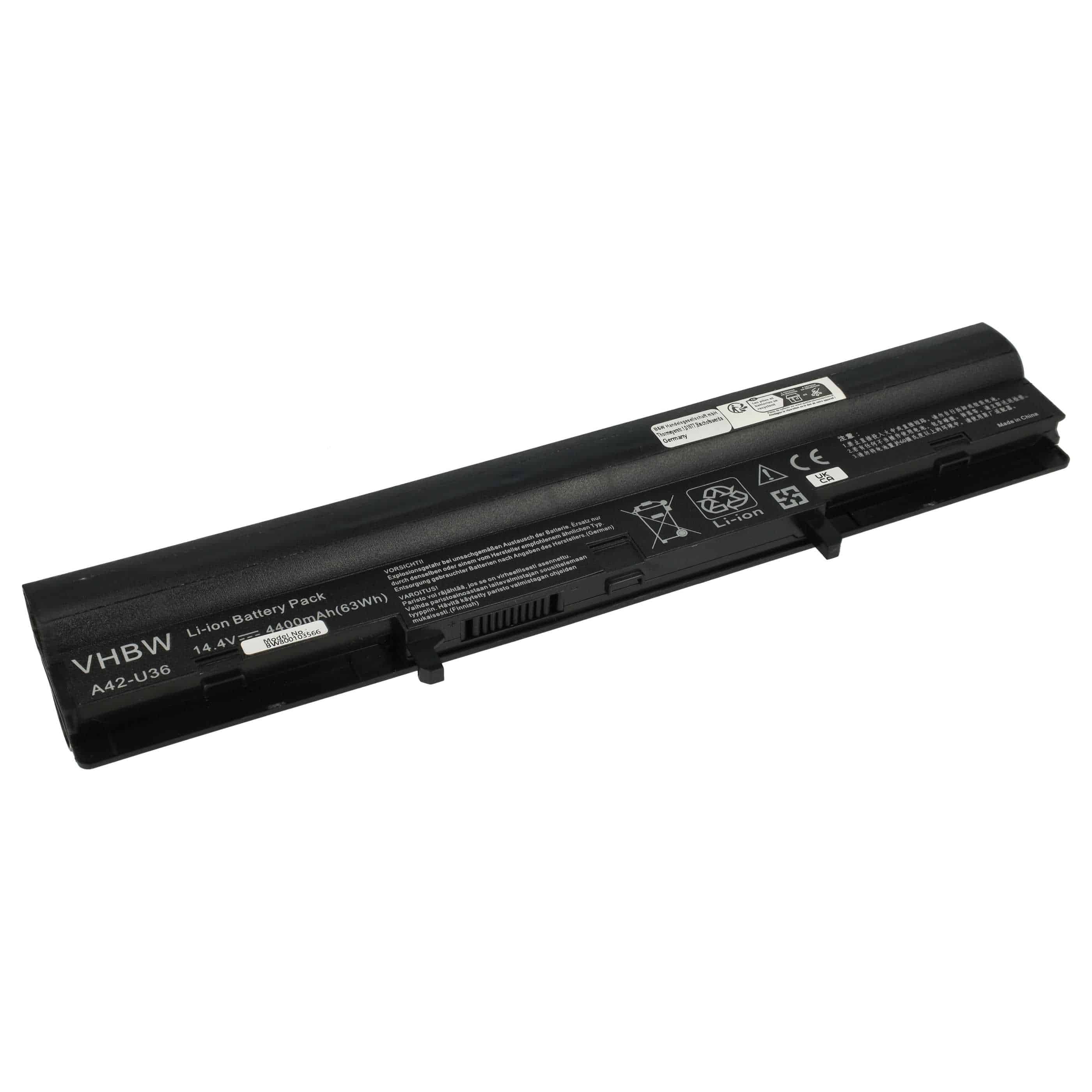 Akumulator do laptopa zamiennik Asus A41-U36, 4INR18/65-2, A42-U36, 4INR18/65 - 4400 mAh 14,8 V Li-Ion, czarny