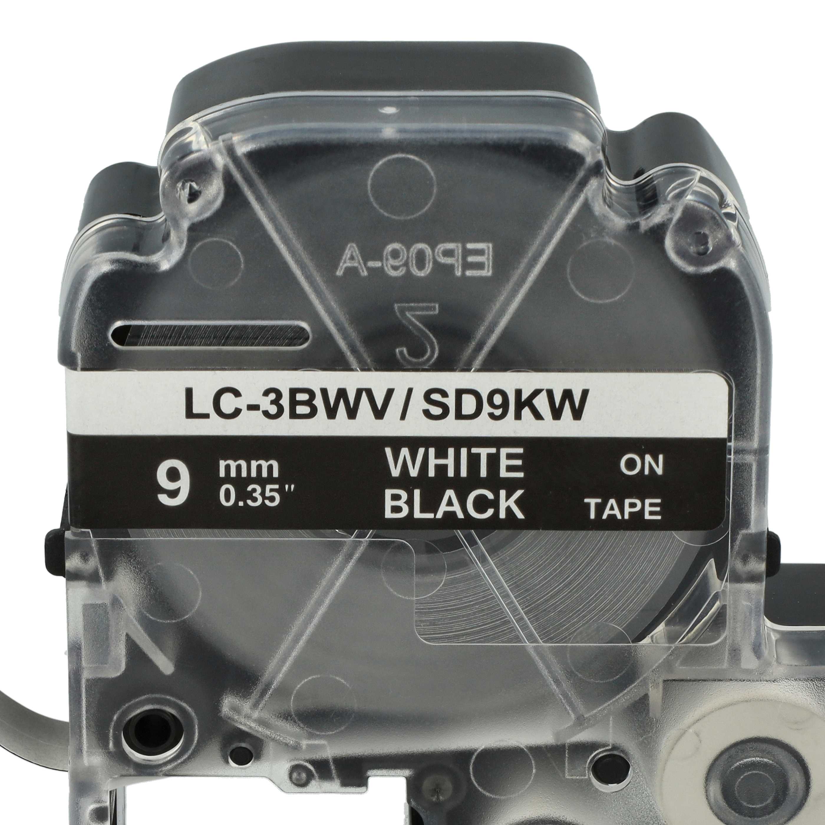 Label Tape replaces Epson LC-3BWV - 9 mm White to Black