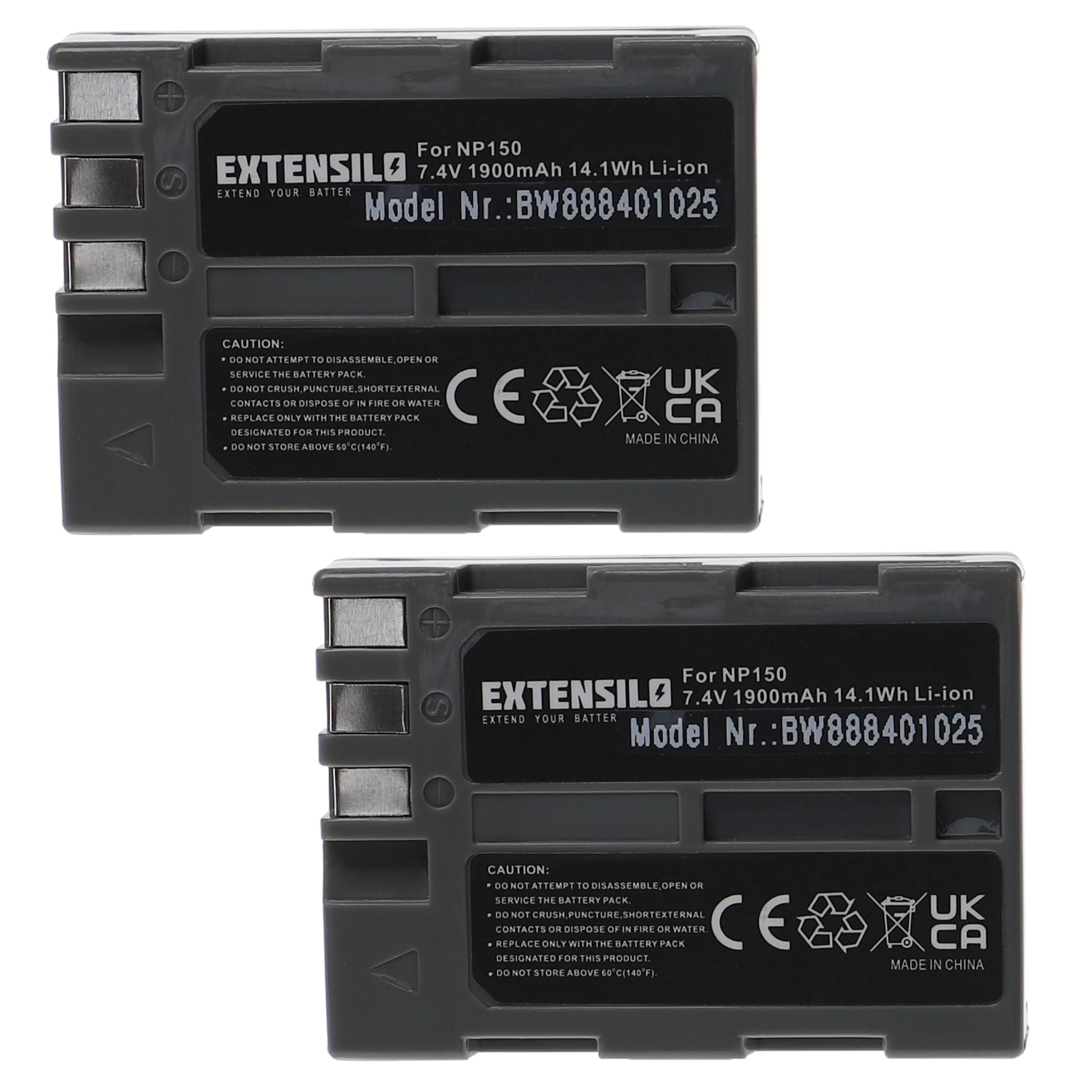Batteries (2x pièces) remplace Fujifilm BC-150, NP-150 pour appareil photo - 1900mAh 7,4V Li-ion