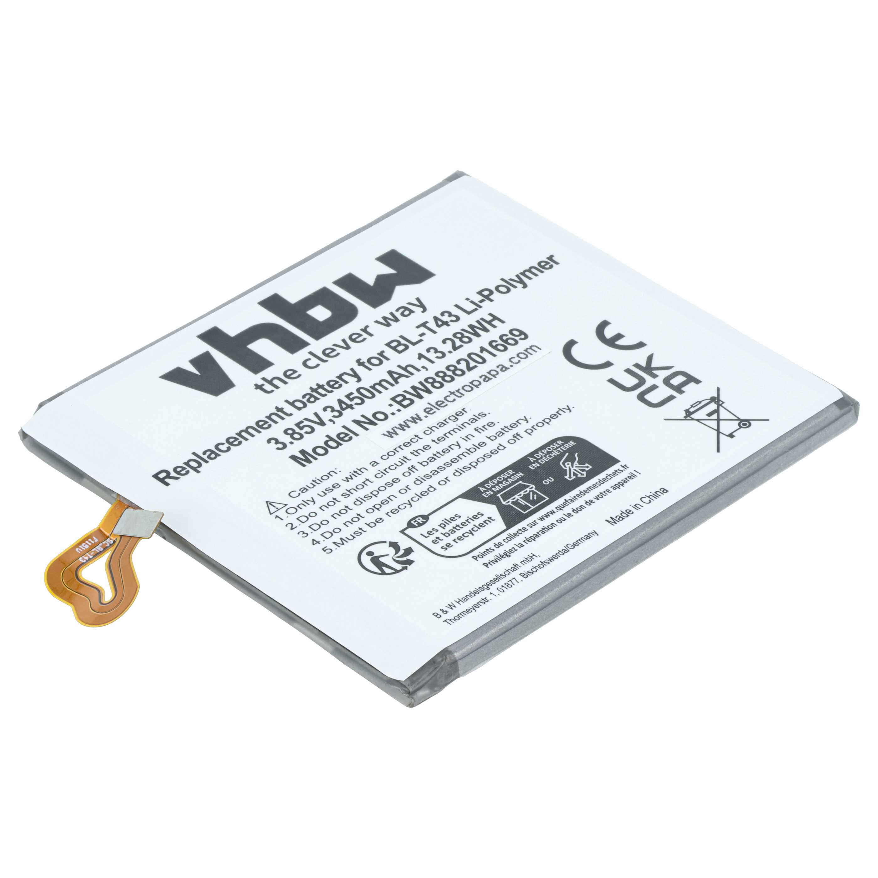Mobile Phone Battery Replacement for LG EAC64518901, BL-T43 - 3450 mAh 3.85 V Li-polymer