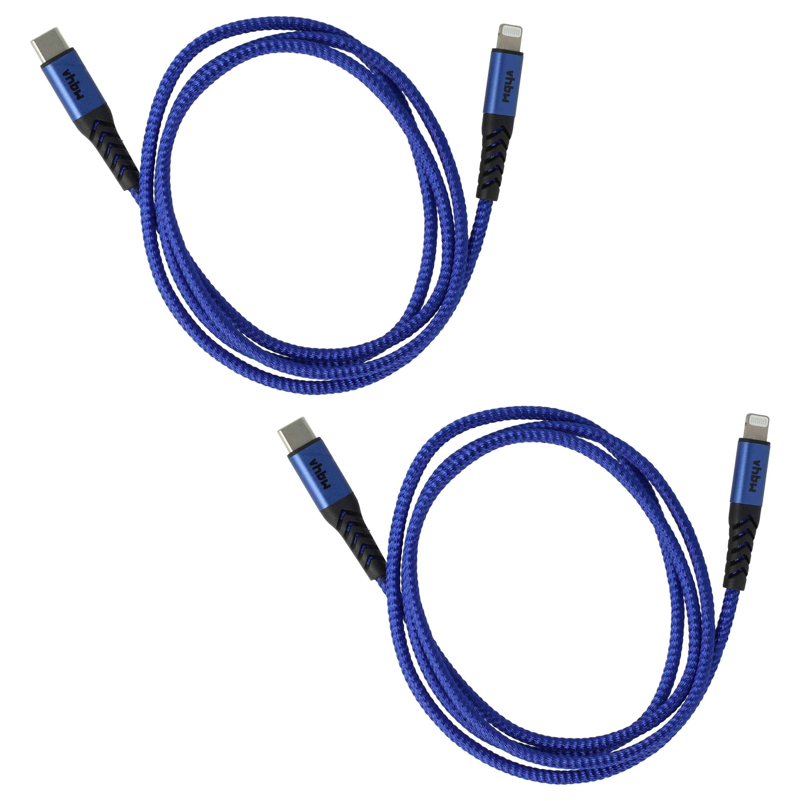 2x Lightning Kabel auf USB C, Thunderbolt 3 passend für Apple MacBook Apple iOS Geräte - Schwarz Blau, 100cm