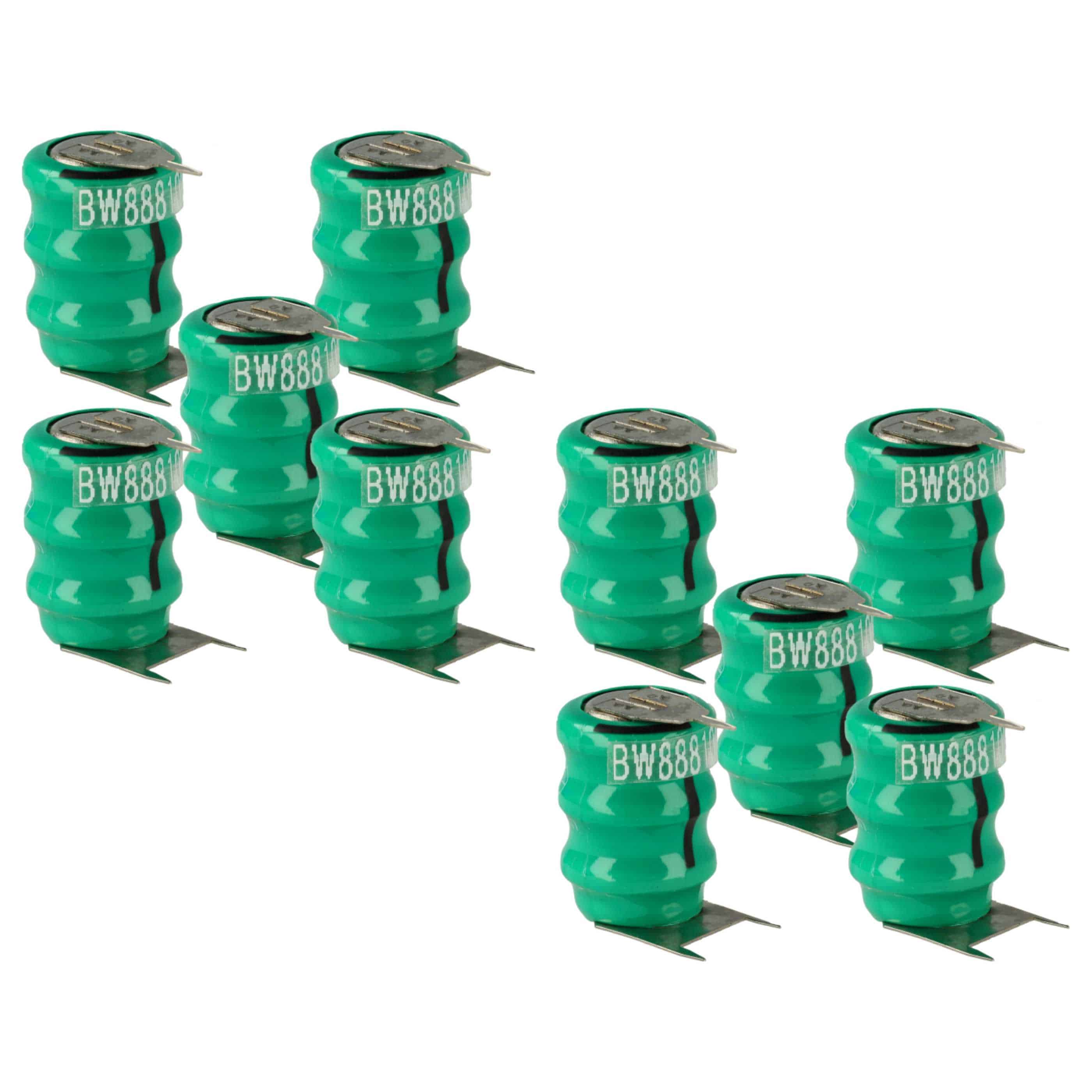 10x Button Cell Battery Type V40H 3 Pins for Model Building Solar Lamps etc. - 40 mAh 3.6 V NiMH