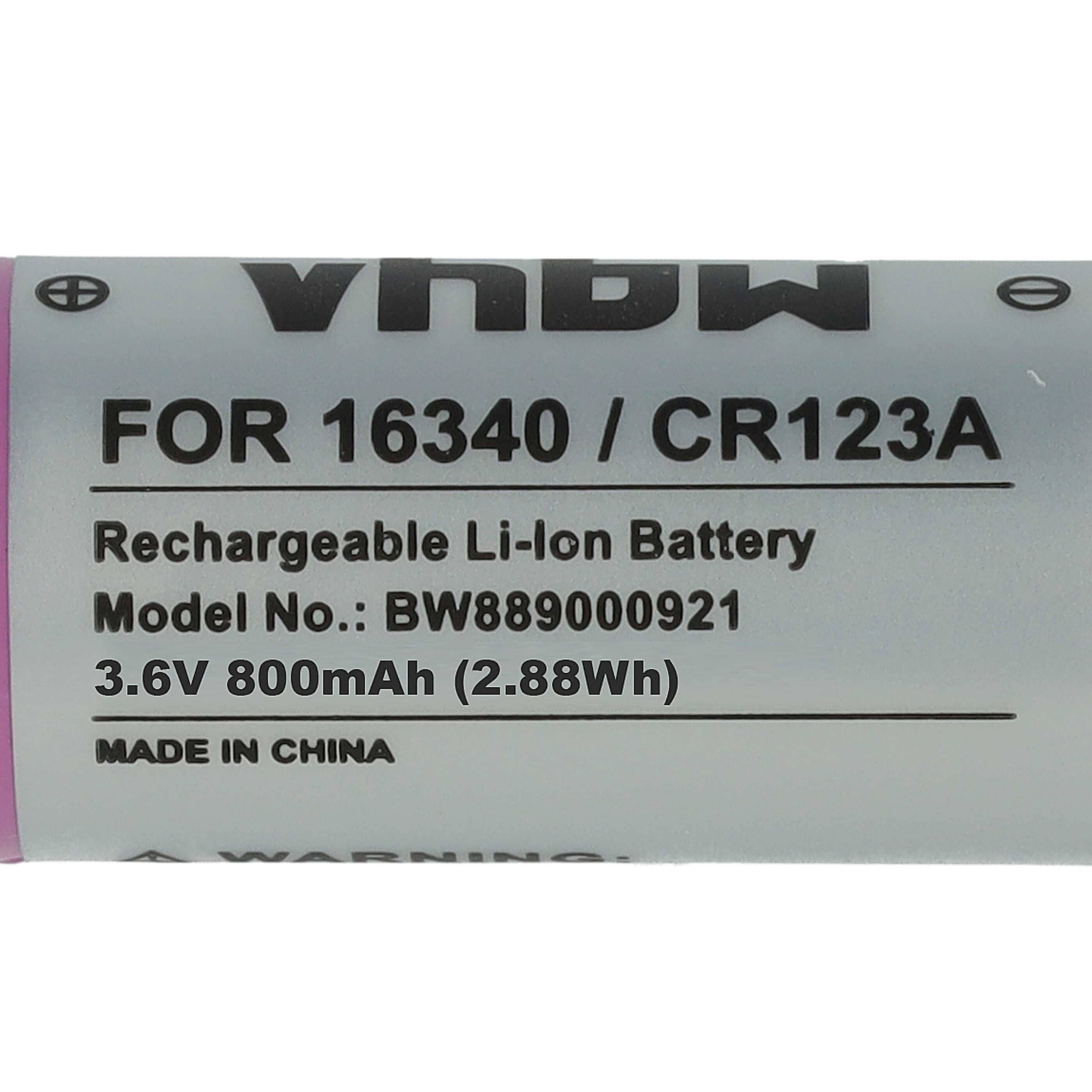 Batterie remplace 16340, CR123R, CR17335, CR17345, CR123A universelle - 800mAh 3,6V Li-ion, 1x cellules
