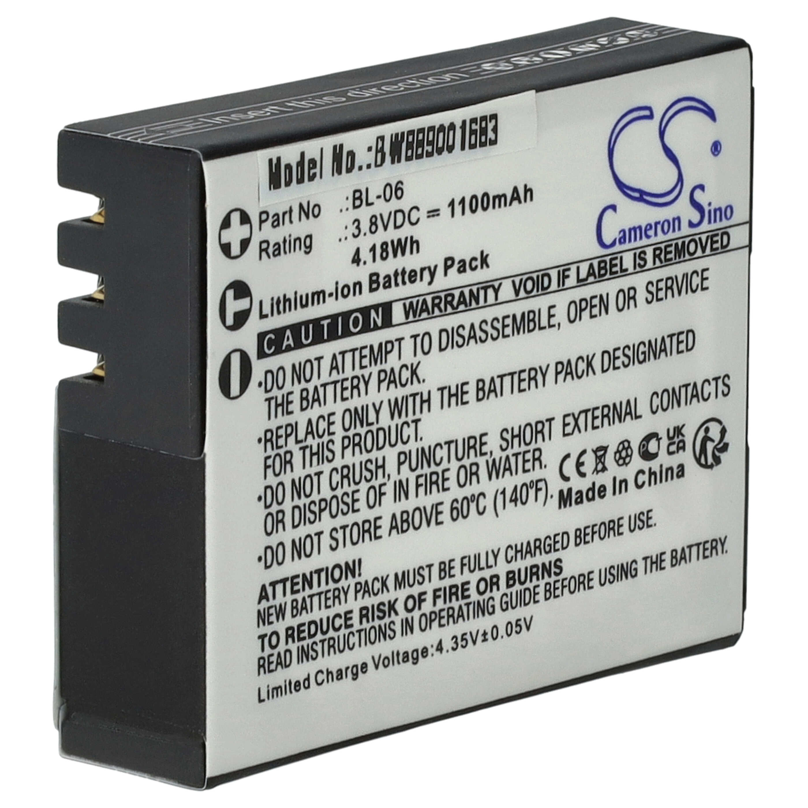 Battery replaces BL-06 - 1100mAh, 3.8V, Li-Ion