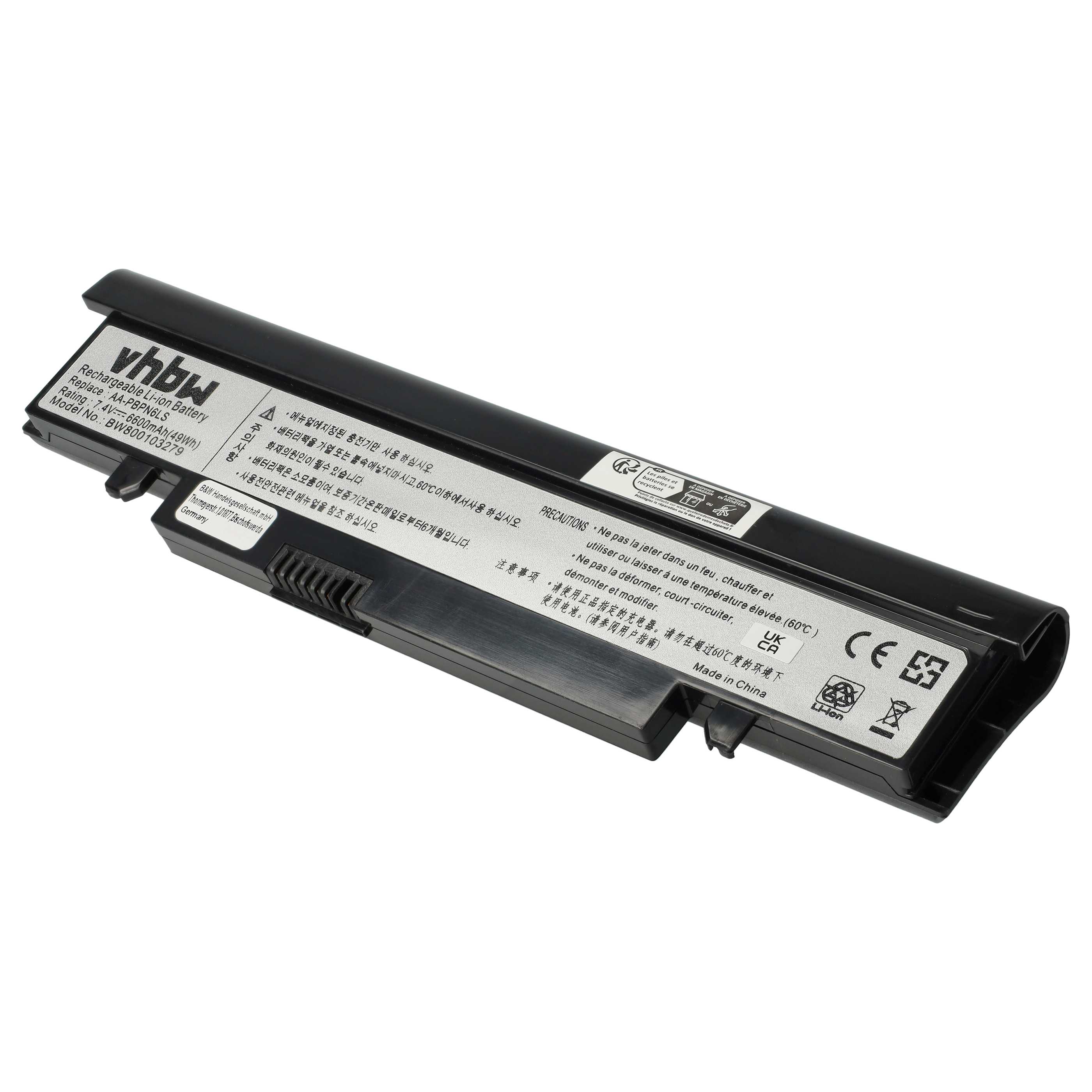 Notebook-Akku als Ersatz für Samsung AA-PBPN6LS, AA-PBPN6LB, AA-PBPN6LW - 6600mAh 7,4V Li-Ion, schwarz