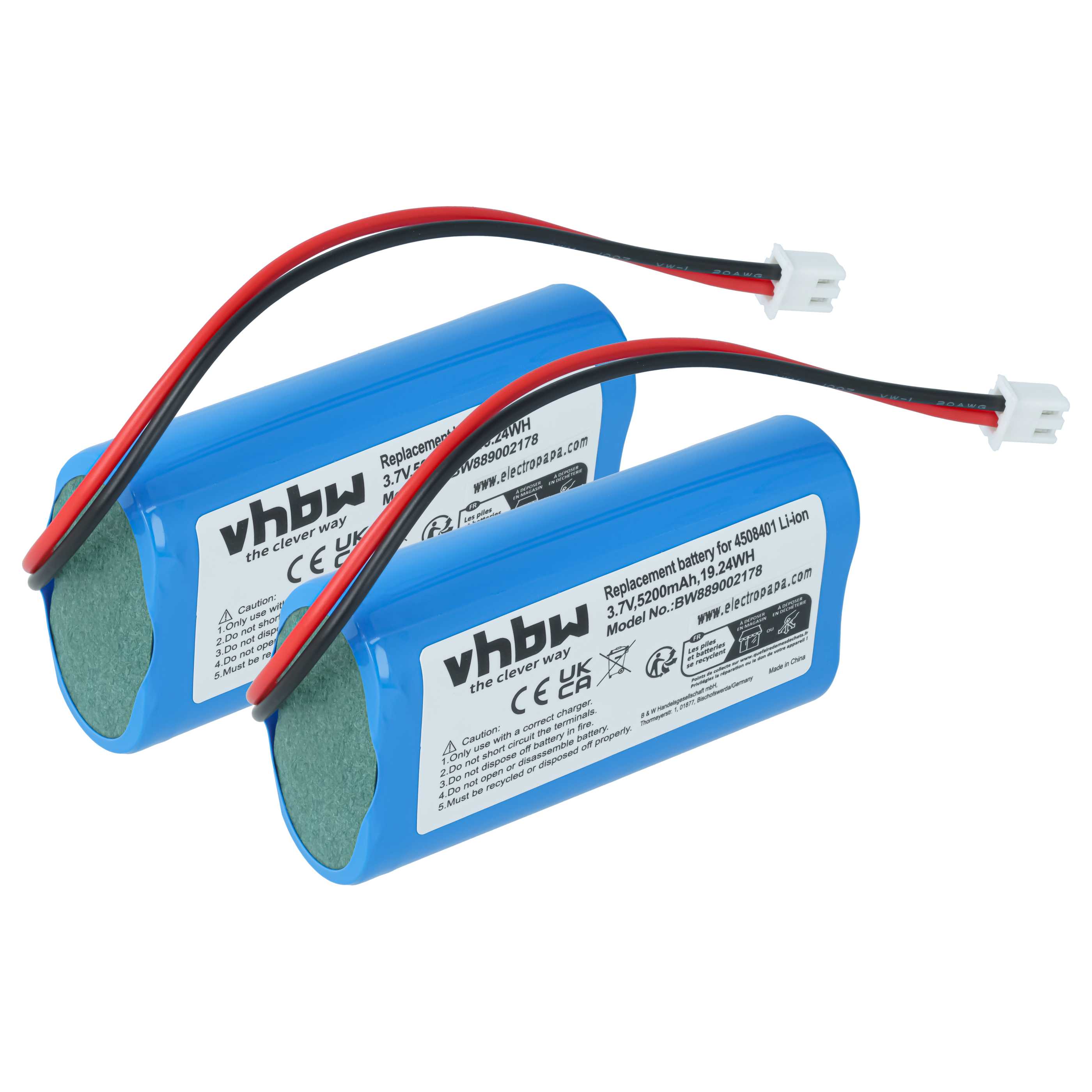 2x Battery suitable for Sigor Nuindie, Numotion, Villeroy & Boch Seoul 2.0, Zafferano Poldina - 5200 mAh 3.7 V Li-Ion