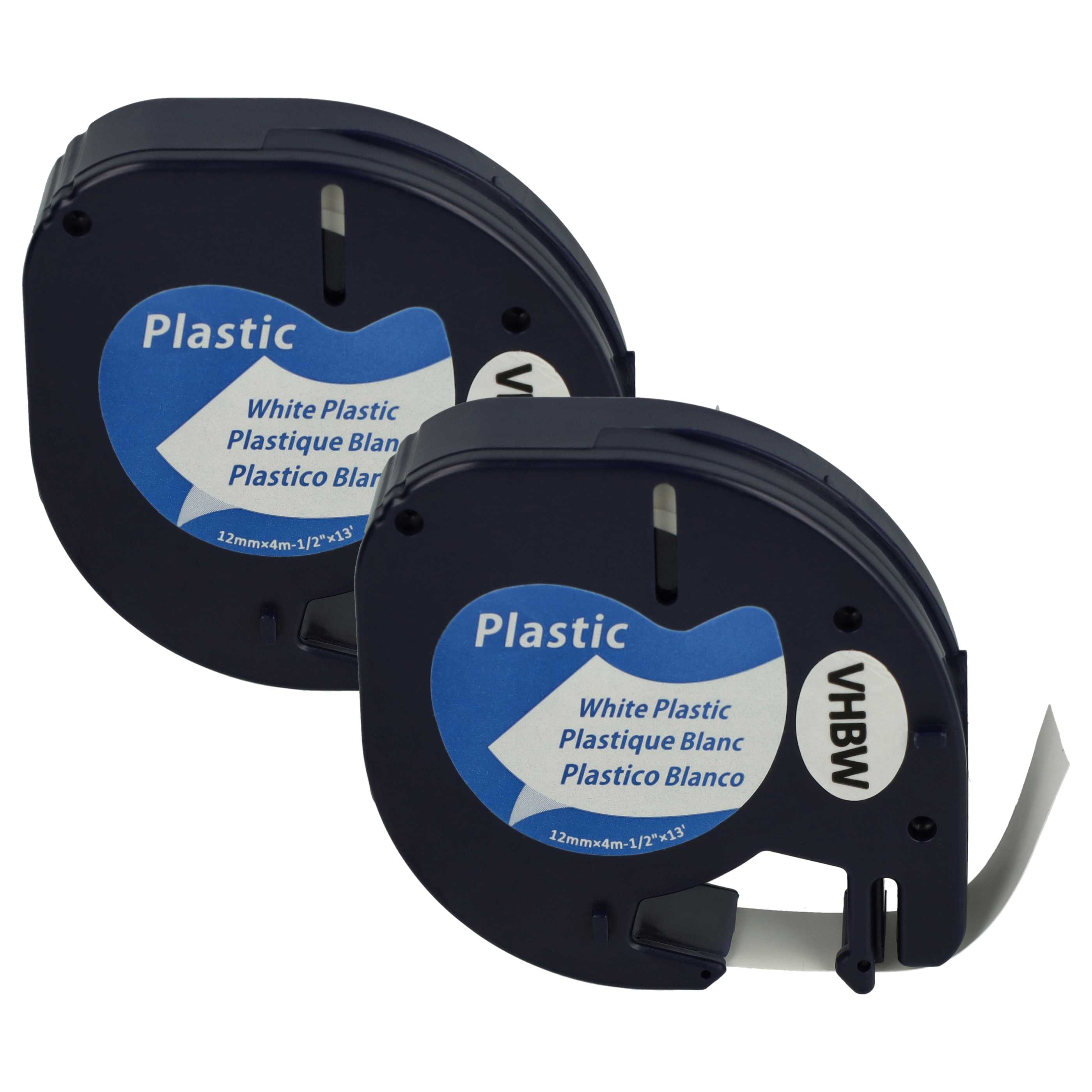 2x Label TapePlastic replaces Dymo S0721660, 91221 - 12 mm Black to White